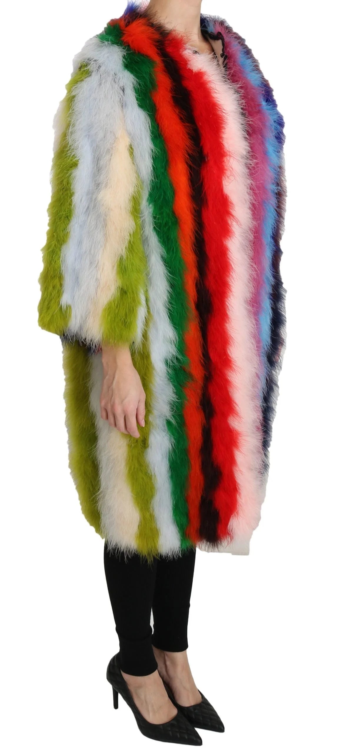 Dolce & Gabbana Multicolor Turkey Feather Cape Fur Coat - Overcoats