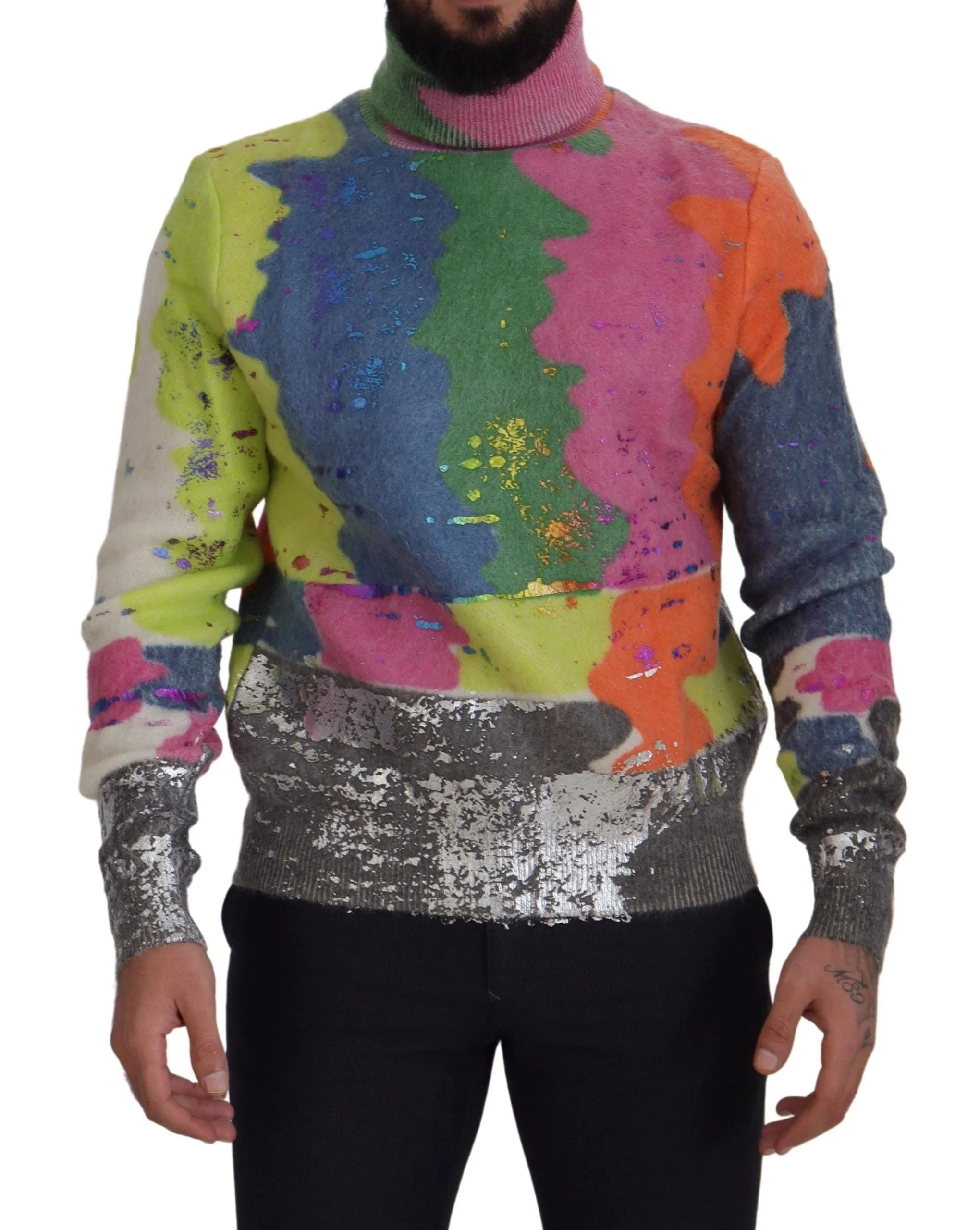 Dolce & Gabbana Multicolor Turtleneck Pullover Mohair Sweater - Sweaters