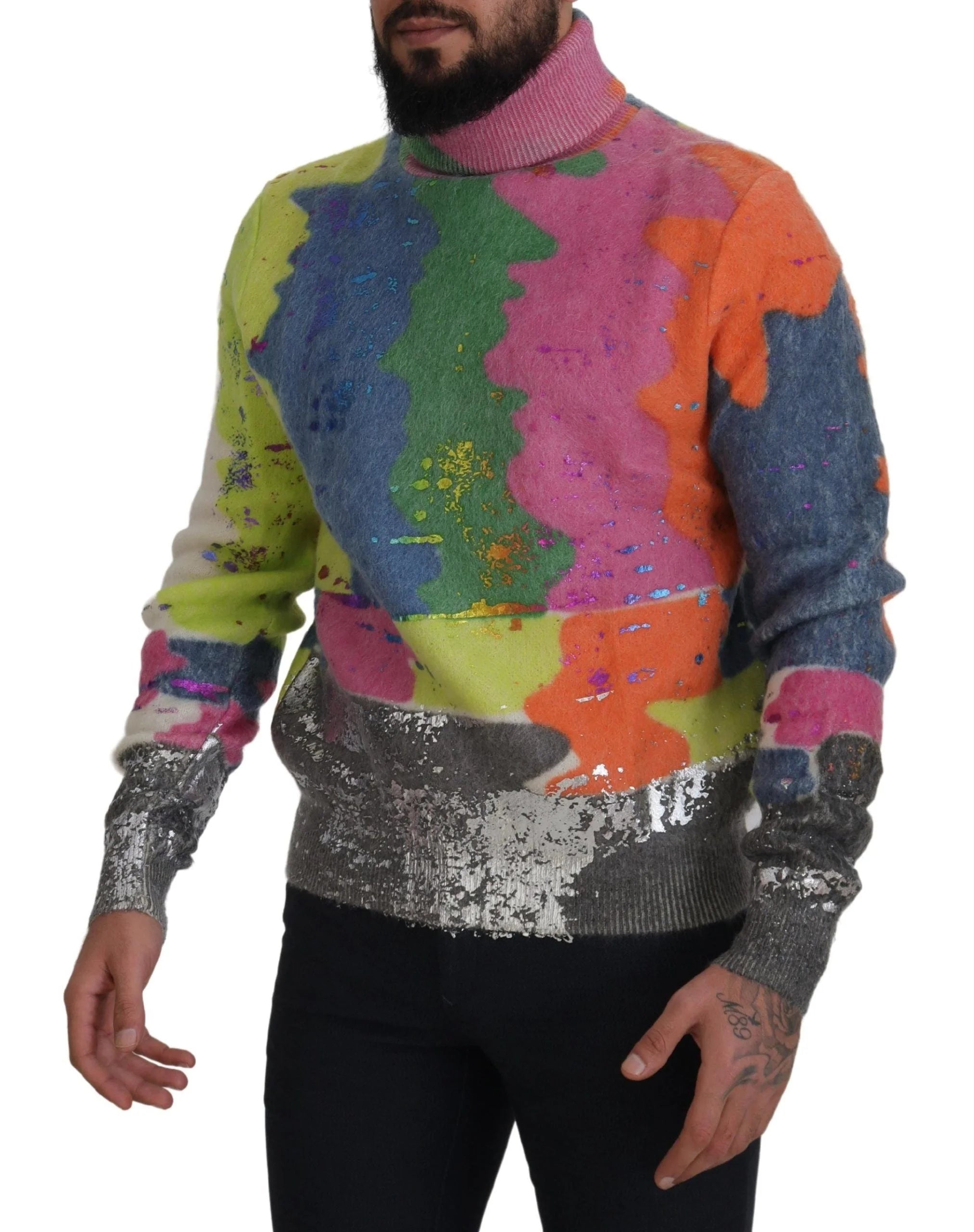 Dolce & Gabbana Multicolor Turtleneck Pullover Mohair Sweater - Sweaters