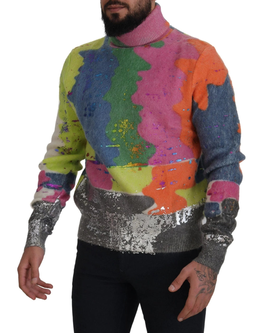 Dolce & Gabbana Multicolor Turtleneck Pullover Mohair Sweater - Sweaters