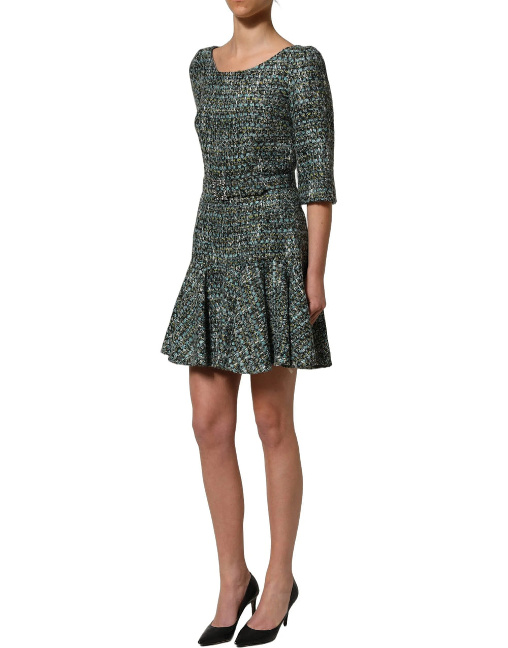 Dolce & Gabbana Multicolor Tweed Belted Babydoll Mini Dress - IT42|M