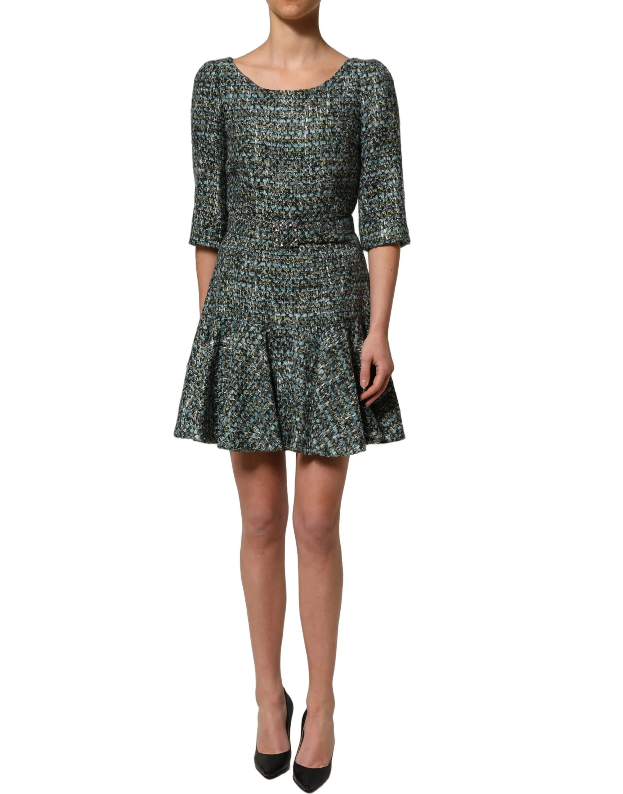 Dolce & Gabbana Multicolor Tweed Belted Babydoll Mini Dress - IT42|M