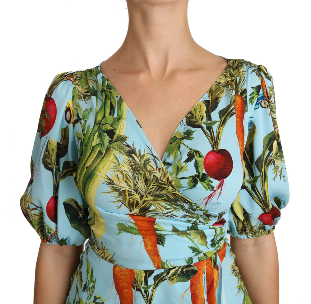 Dolce & Gabbana Multicolor Vegetable Print Silk Top Peplum Wrap Blouse - IT36 | XS - Blouses
