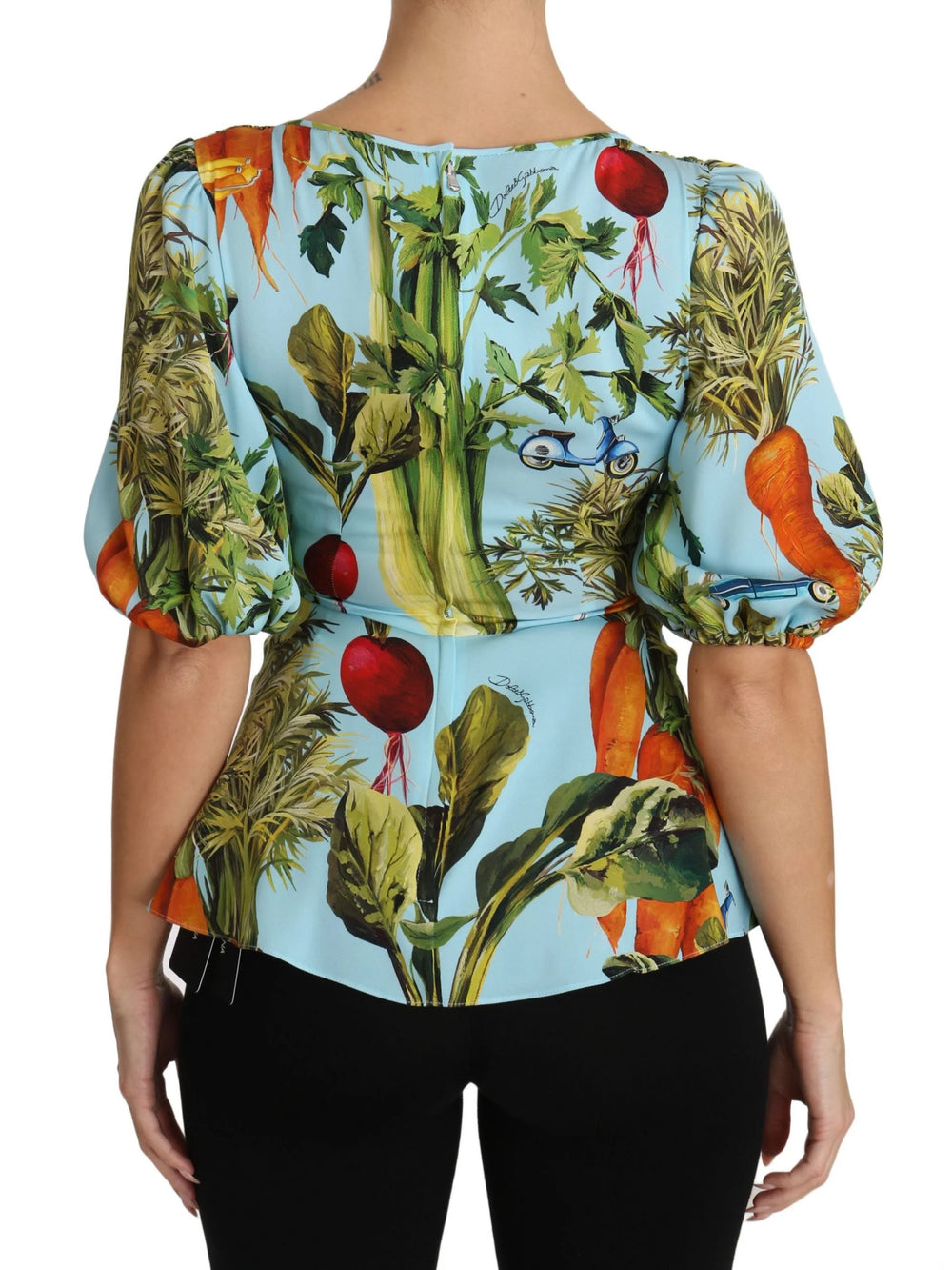 Dolce & Gabbana Multicolor Vegetable Print Silk Top Peplum Wrap Blouse - IT36 | XS - Blouses