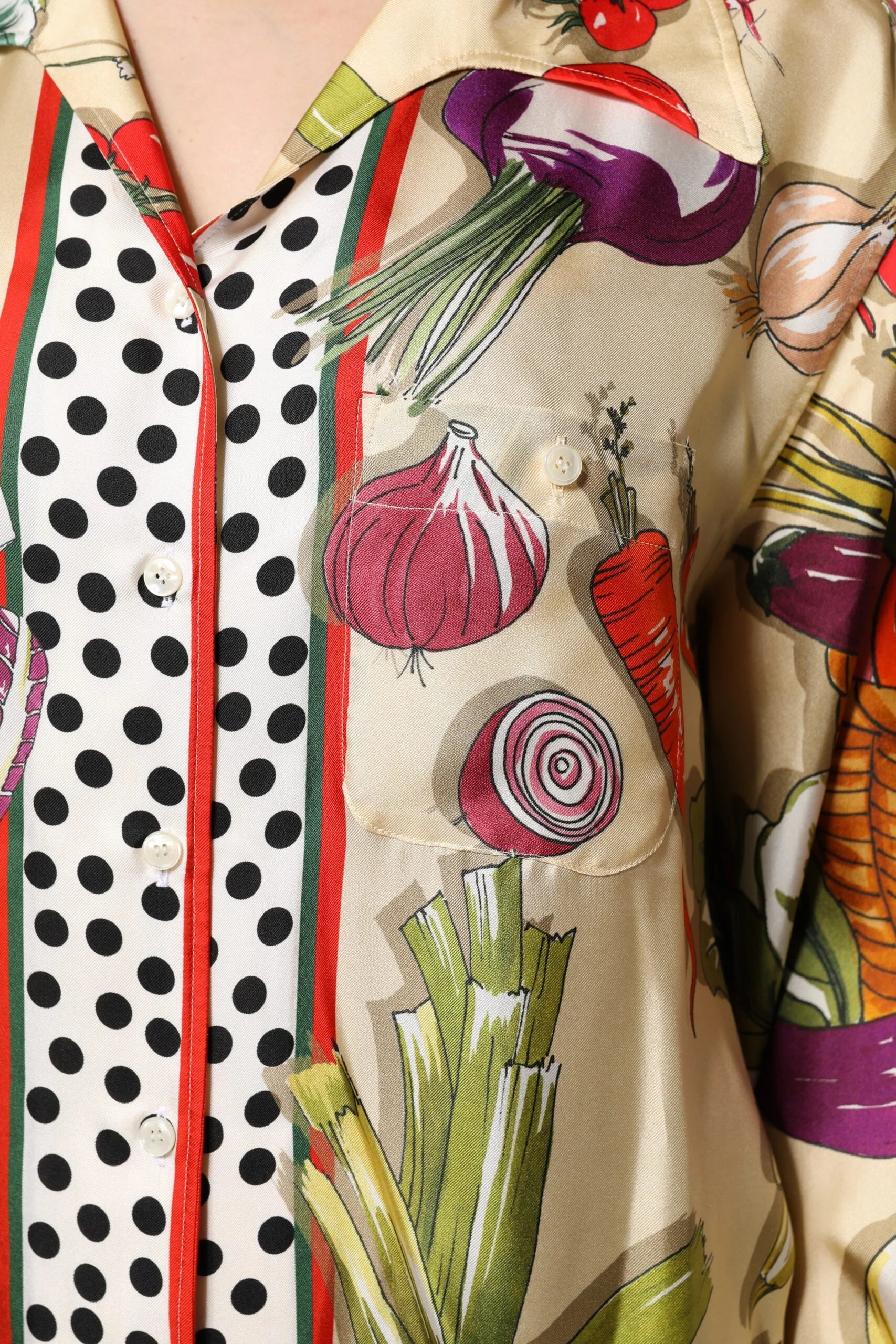 Dolce & Gabbana Multicolor Vegetables Silk Long Sleeves Top - Blouses