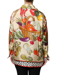 Dolce & Gabbana Multicolor Vegetables Silk Long Sleeves Top - Blouses