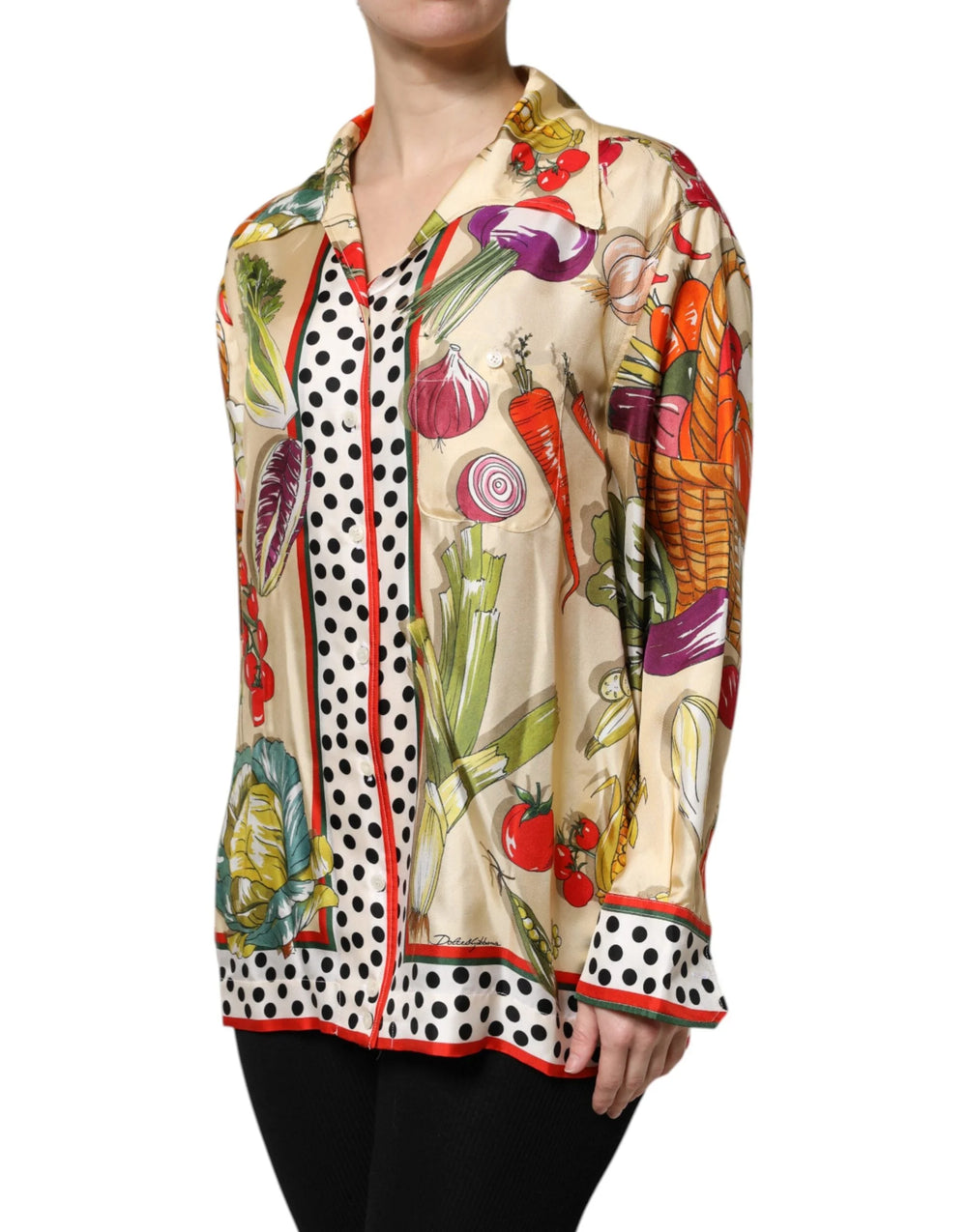 Dolce & Gabbana Multicolor Vegetables Silk Long Sleeves Top - Blouses