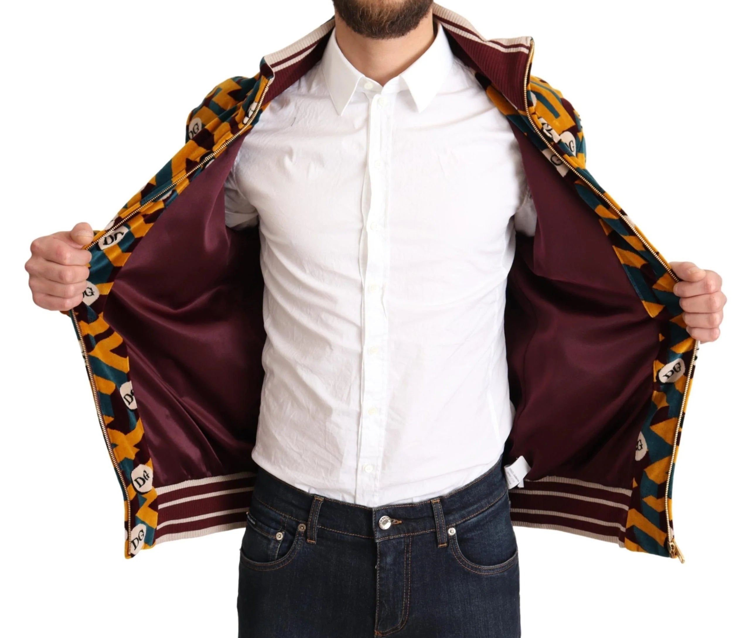 Dolce & Gabbana Multicolor Velvet DG Logo Mens Sweater Jacket - IT44 | XS - Track Jackets