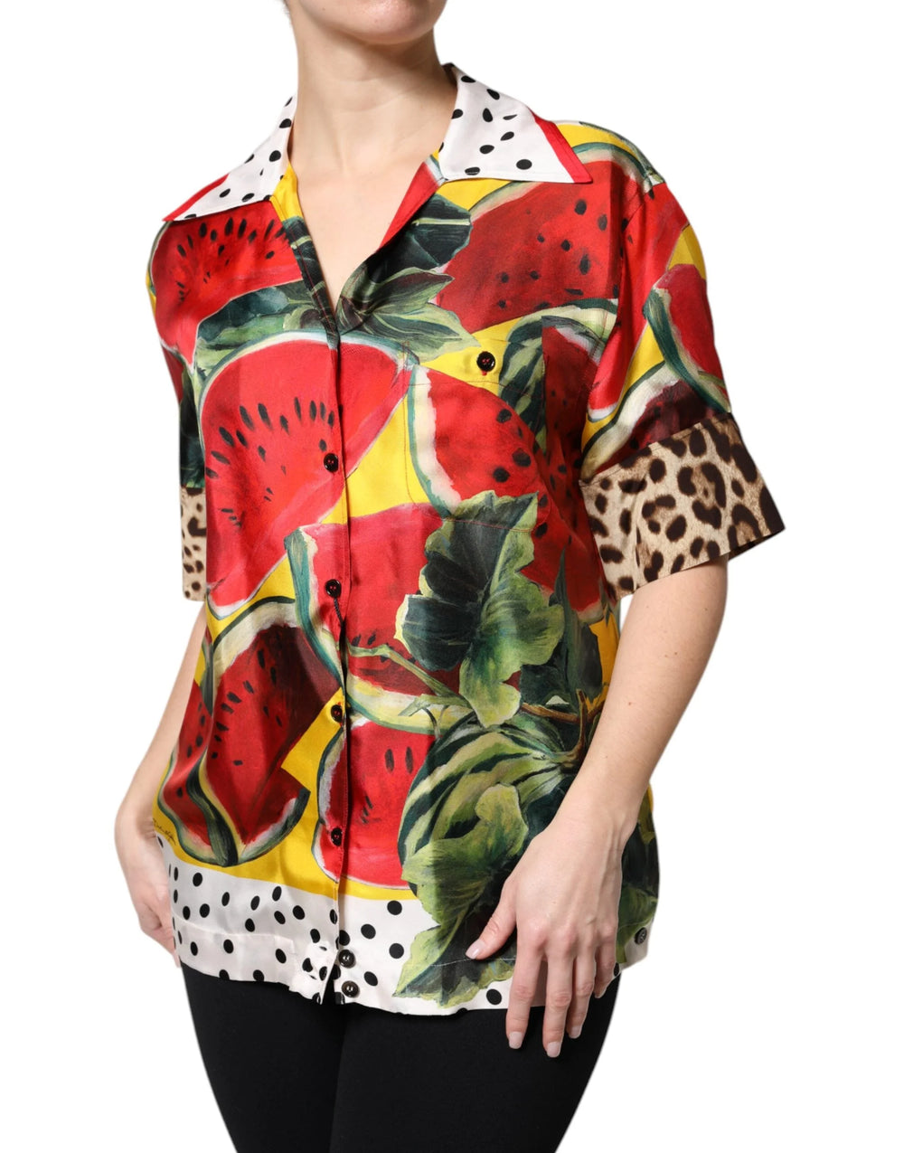 Dolce & Gabbana Multicolor Watermelon Collared Shirt Top - IT38 | XS - Blouses