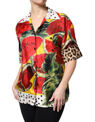Dolce & Gabbana Multicolor Watermelon Collared Shirt Top - IT38 | XS - Blouses