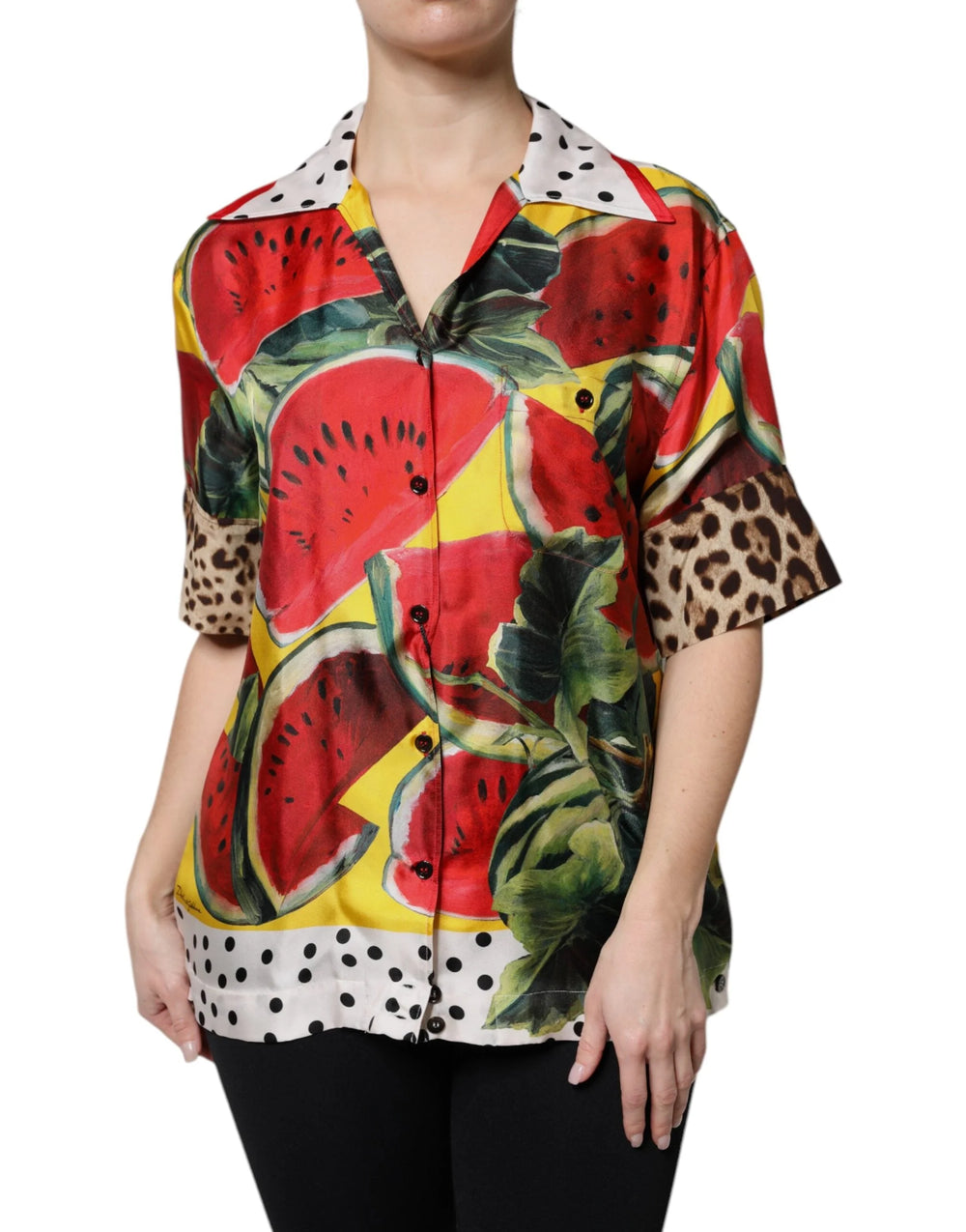 Dolce & Gabbana Multicolor Watermelon Collared Shirt Top - IT38 | XS - Blouses
