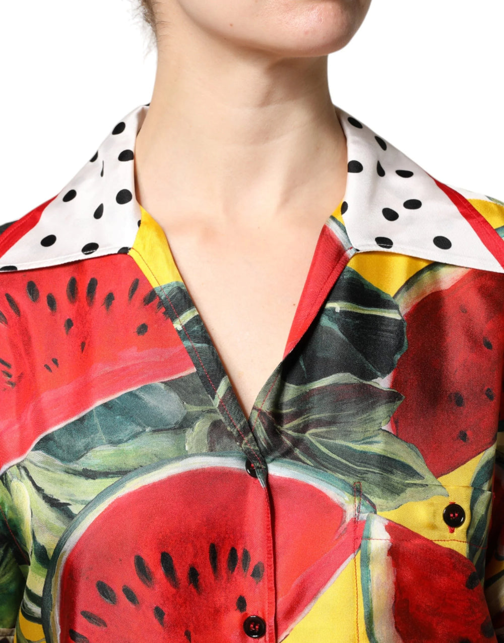 Dolce & Gabbana Multicolor Watermelon Collared Shirt Top - IT38 | XS - Blouses