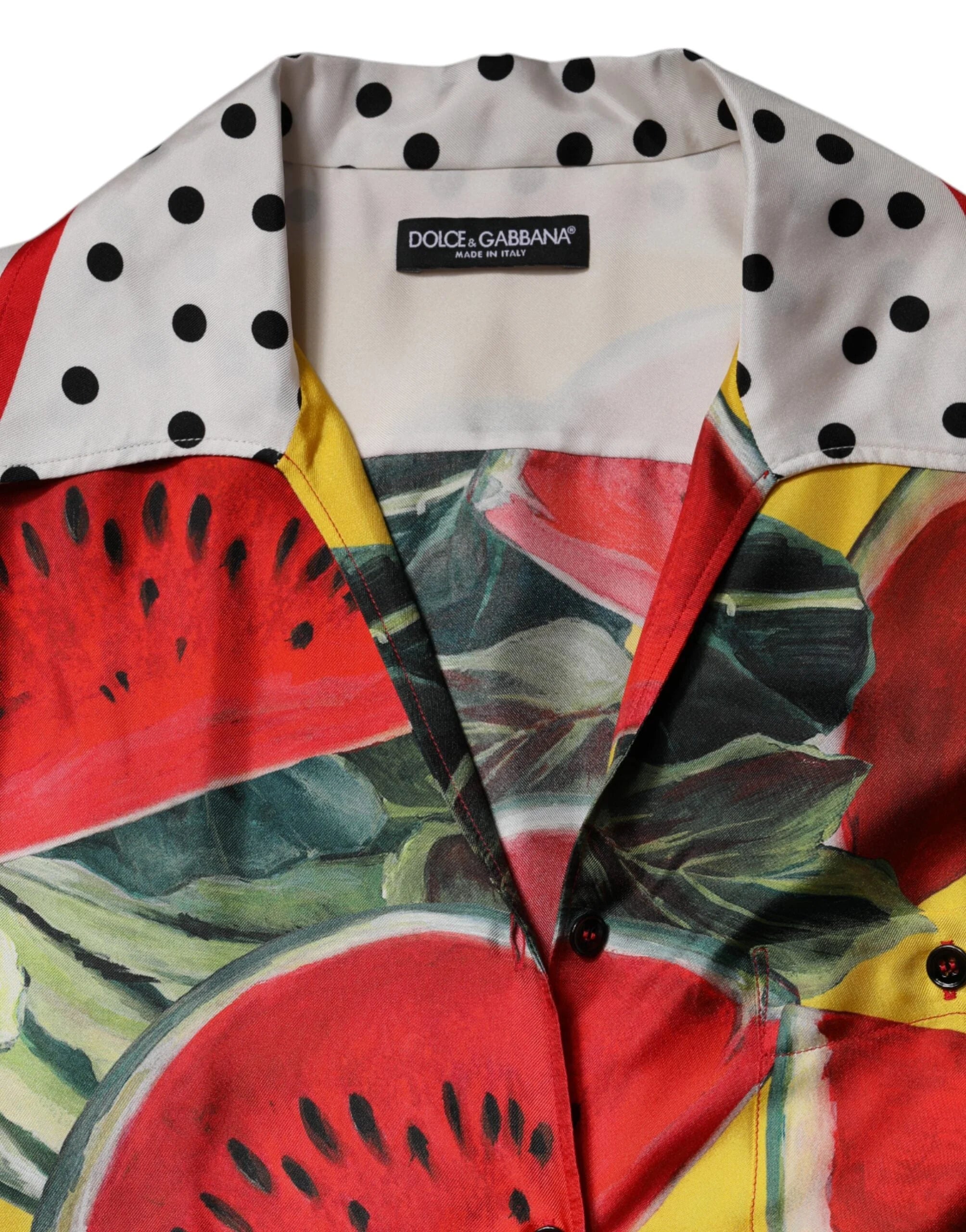 Dolce & Gabbana Multicolor Watermelon Collared Shirt Top - IT38 | XS - Blouses