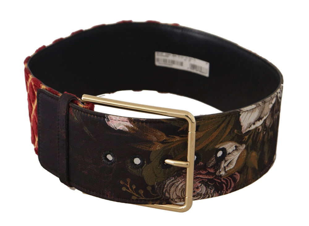 Dolce & Gabbana Multicolor Wide Leather Floral Gold Metal Buckle Belt - 75 cm / 29,5 Inches - Belts