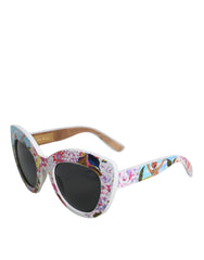 Dolce & Gabbana Multicolor Wood Crystal Brass Frame Floral Hand Paint Sunglasses - Sunglasses