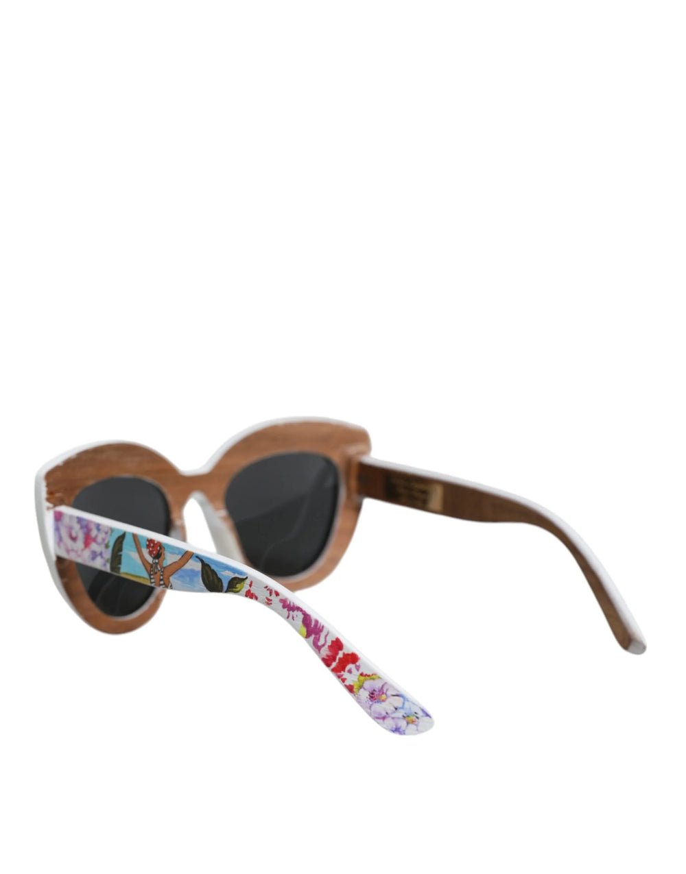 Dolce & Gabbana Multicolor Wood Crystal Brass Frame Floral Hand Paint Sunglasses - Sunglasses