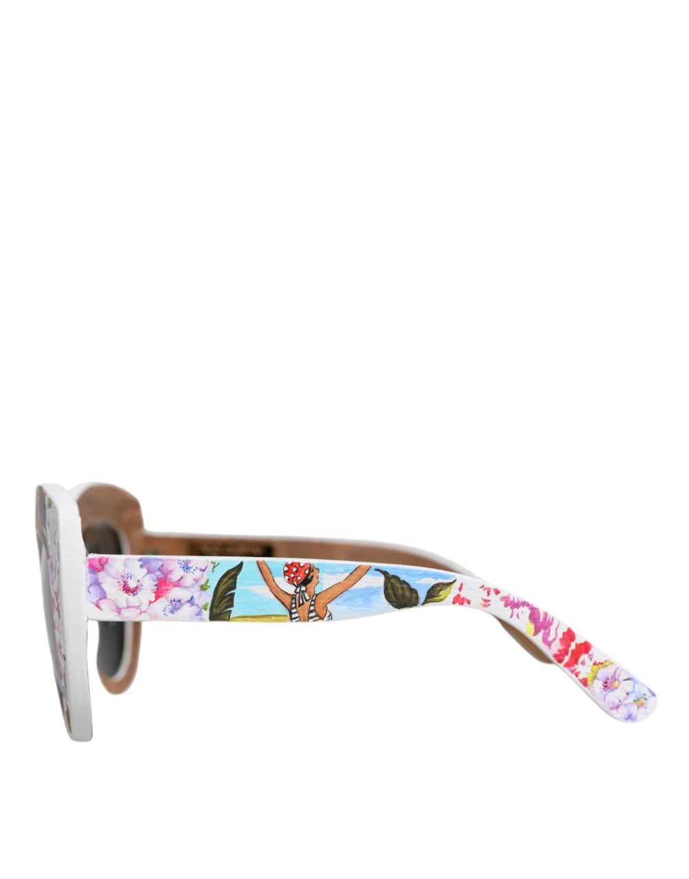 Dolce & Gabbana Multicolor Wood Crystal Brass Frame Floral Hand Paint Sunglasses - Sunglasses