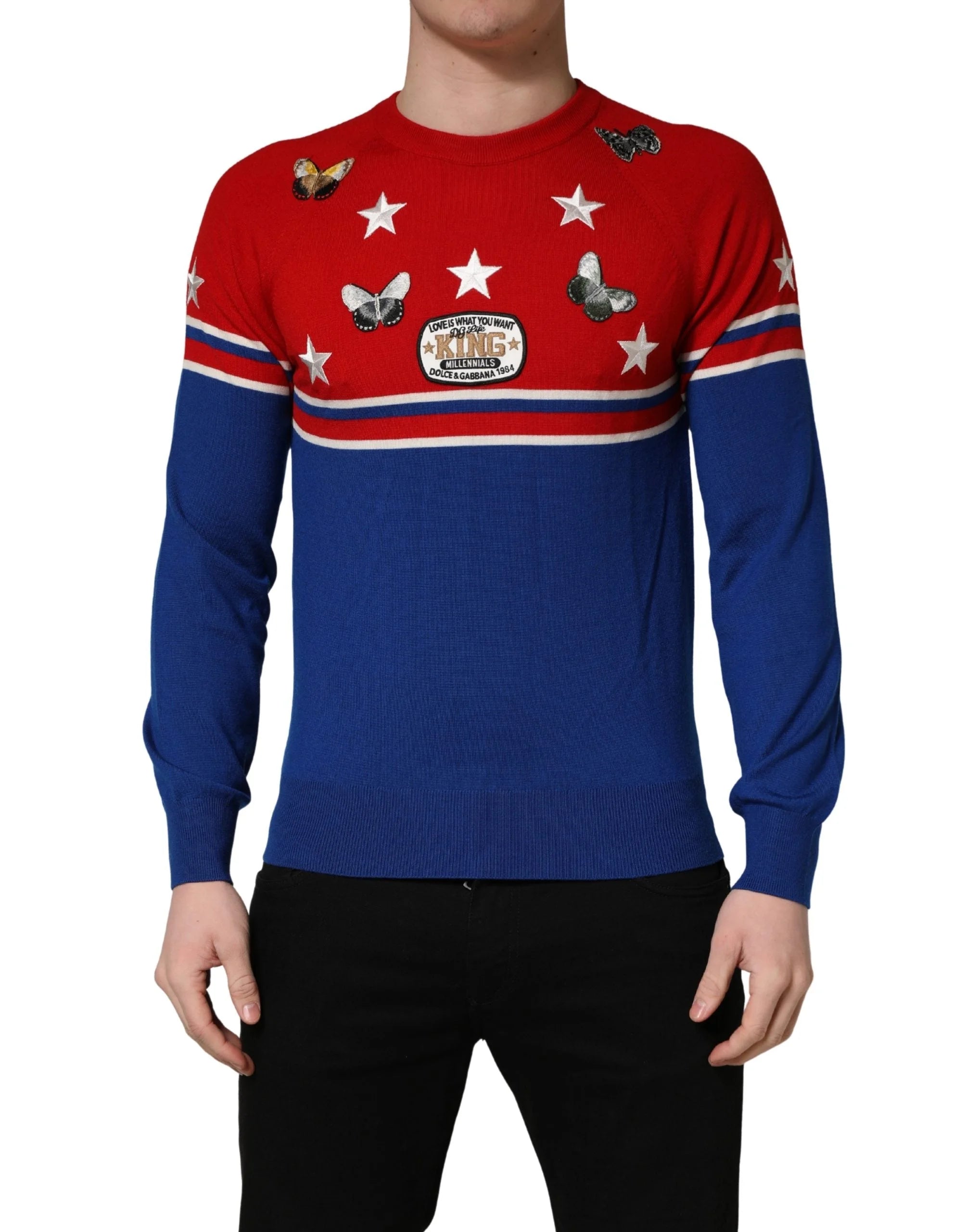 Dolce & Gabbana Multicolor Wool Butterfly Star Men Crew Neck Sweater - IT48 | M
