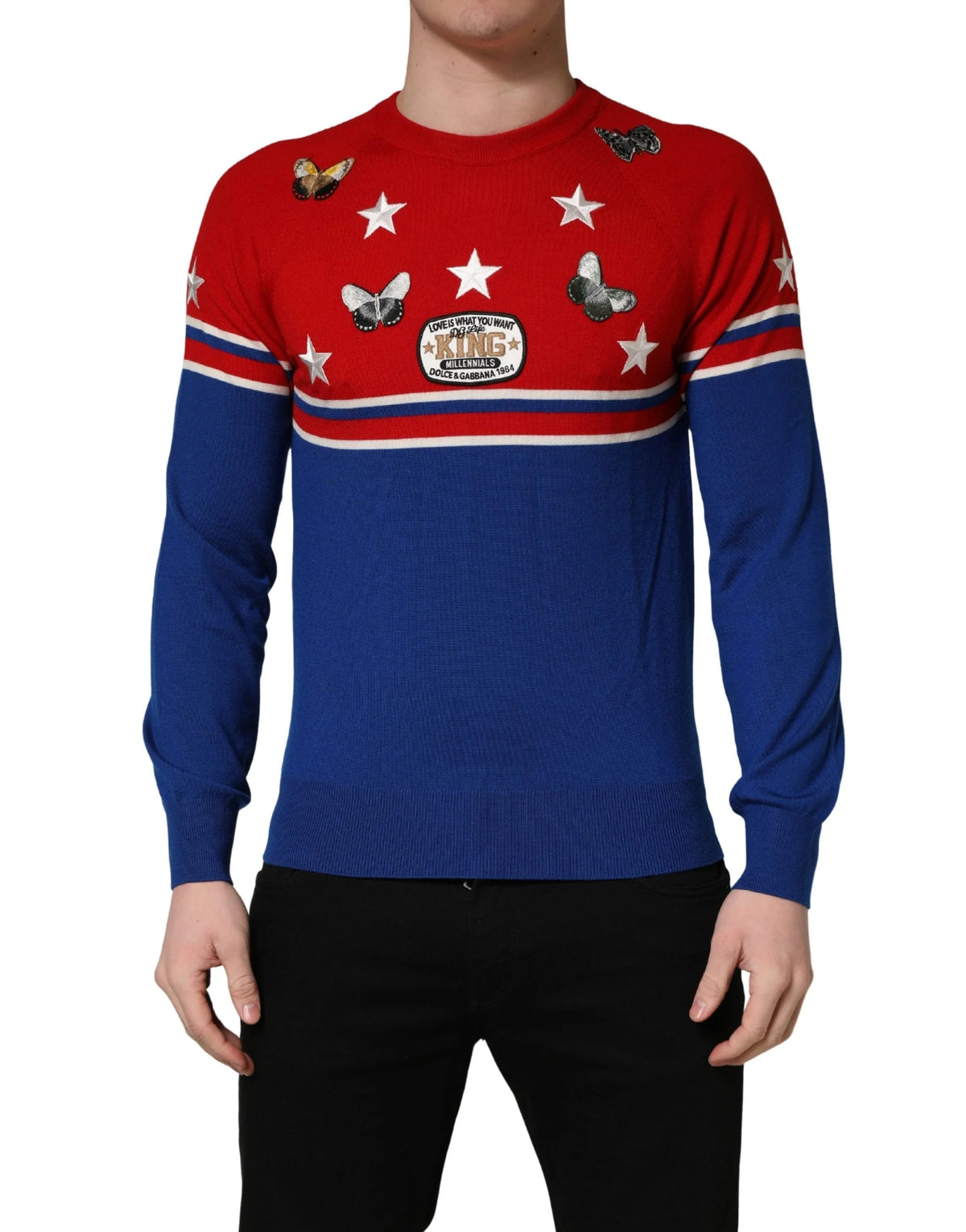 Dolce & Gabbana Multicolor Wool Butterfly Star Men Crew Neck Sweater - IT48 | M