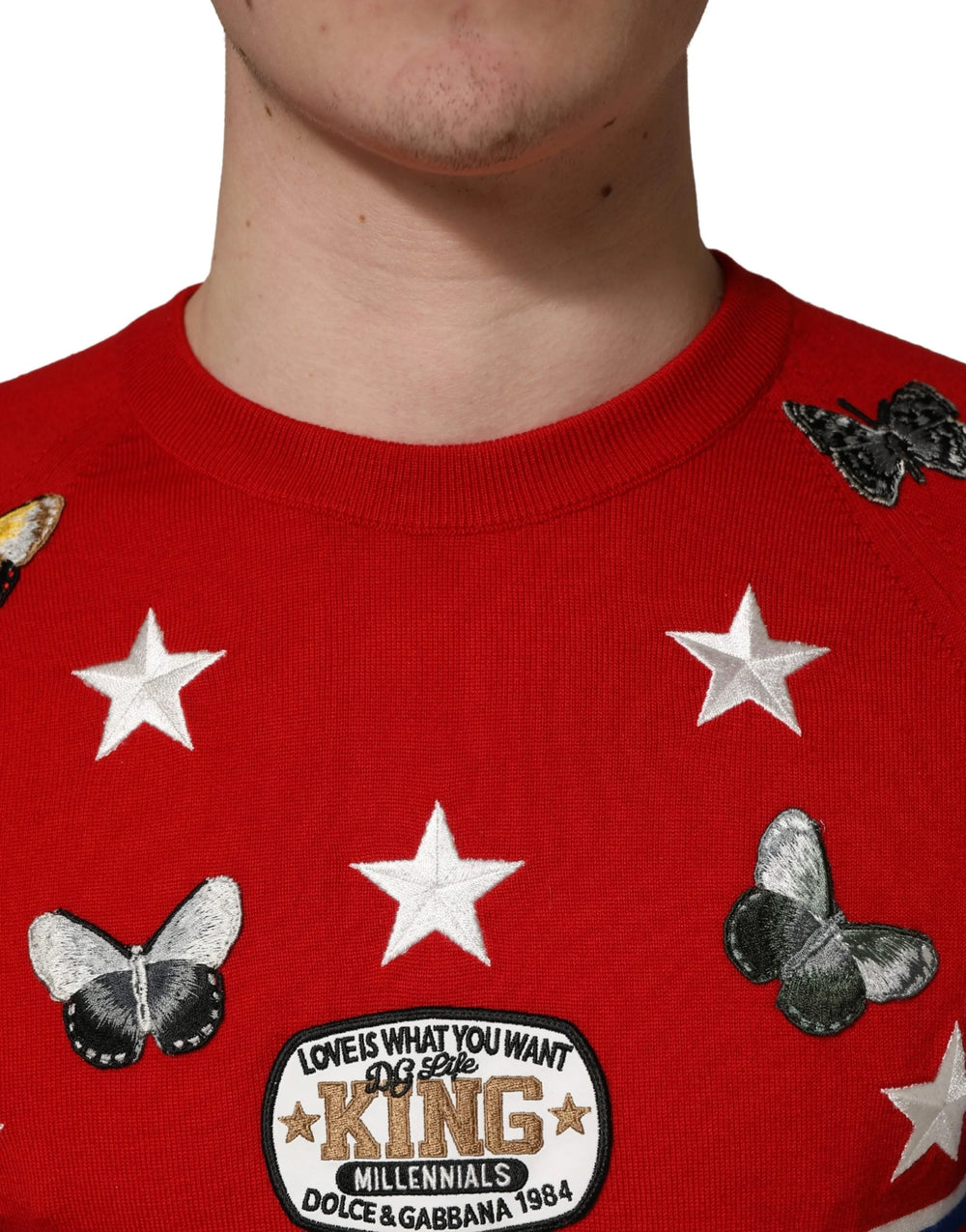 Dolce & Gabbana Multicolor Wool Butterfly Star Men Crew Neck Sweater - IT48 | M