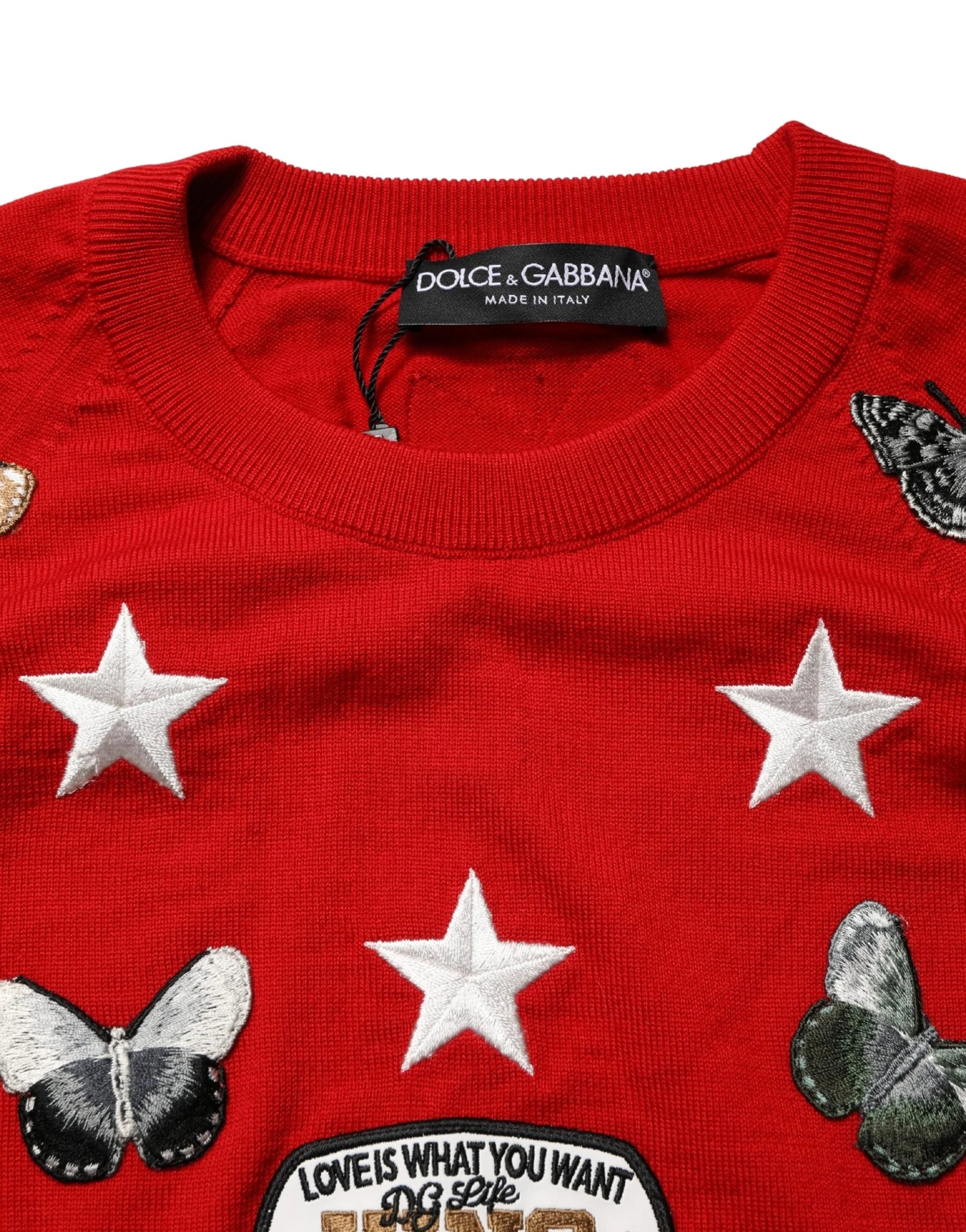 Dolce & Gabbana Multicolor Wool Butterfly Star Men Crew Neck Sweater - IT48 | M