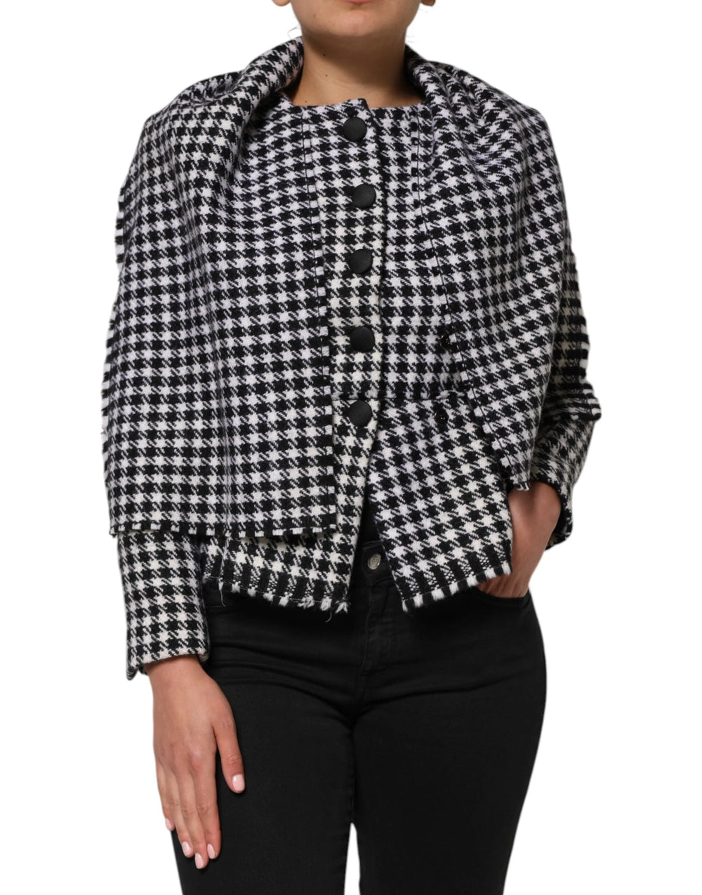 Dolce & Gabbana Multicolor Wool Monochrome Patterned Jacket - IT38|XS - Capes