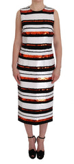 Dolce & Gabbana Multicolored Striped Sequined Stretch Dress - IT42|M - Dresses