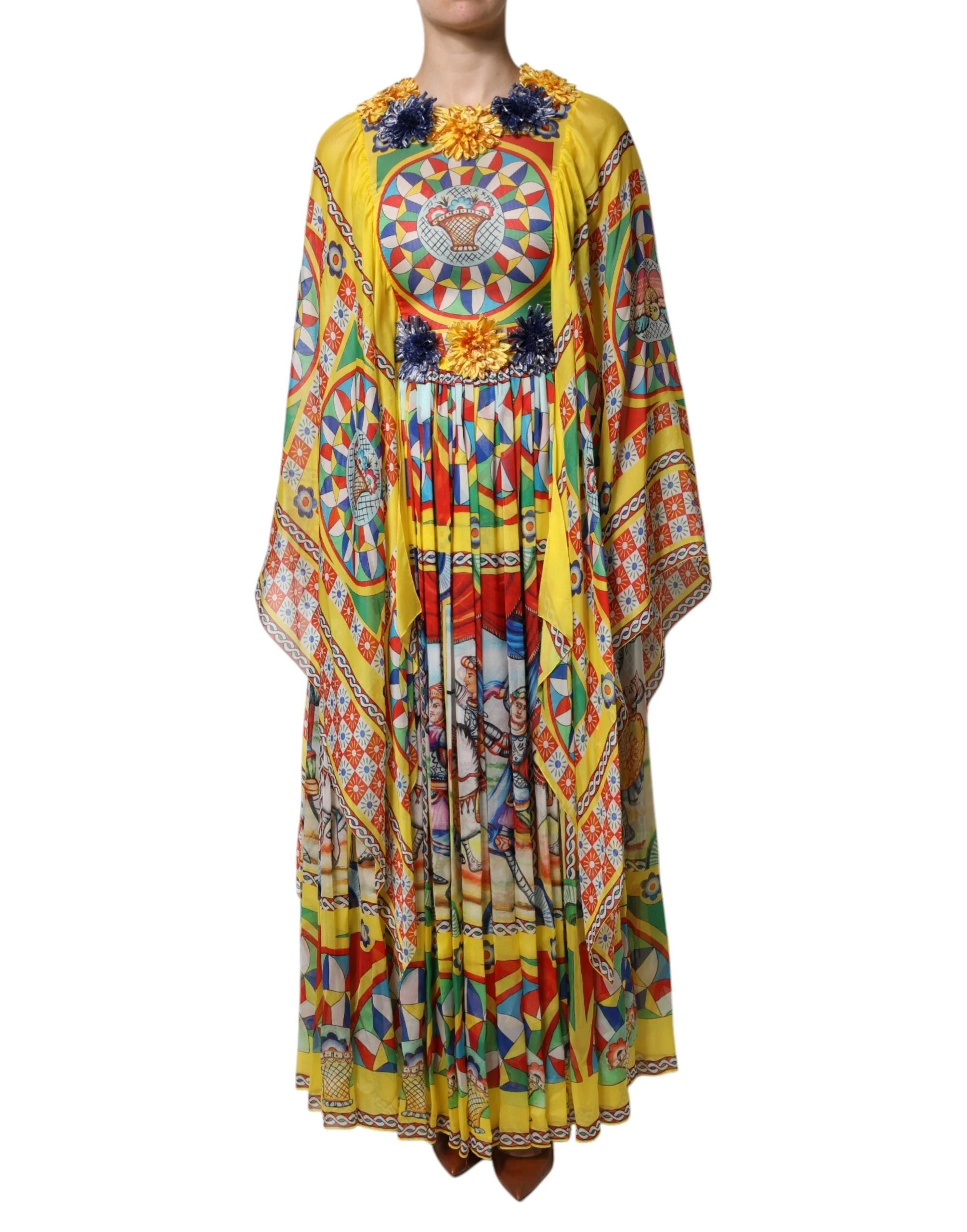 Dolce & Gabbana Multicolour Carretto Print Kaftan Twill Dress - IT40|S - Dresses