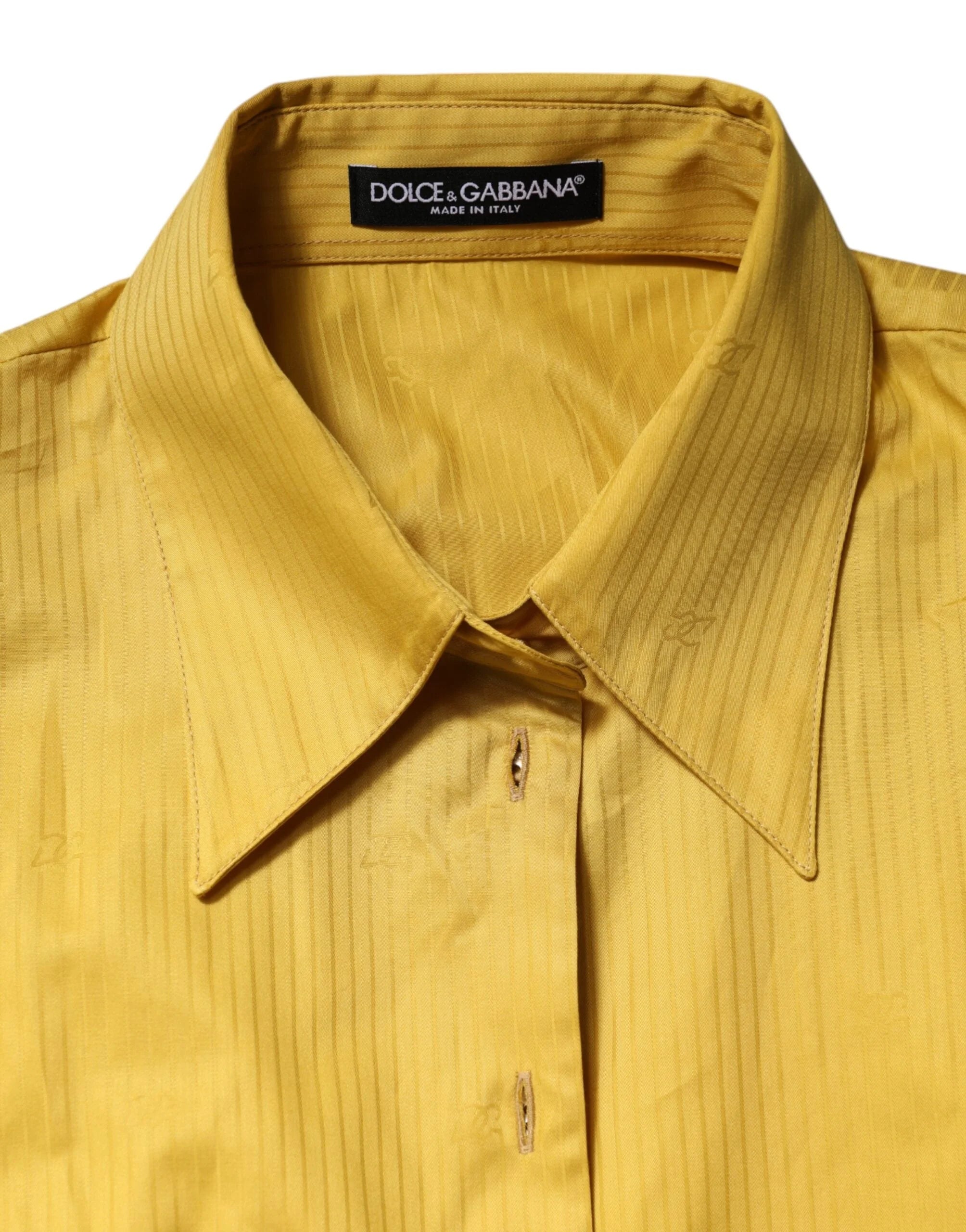 Dolce & Gabbana Mustard Collared Short Sleeves Blouse Top - IT46|XL - Blouses