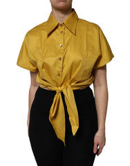 Dolce & Gabbana Mustard Collared Short Sleeves Blouse Top - IT46|XL - Blouses