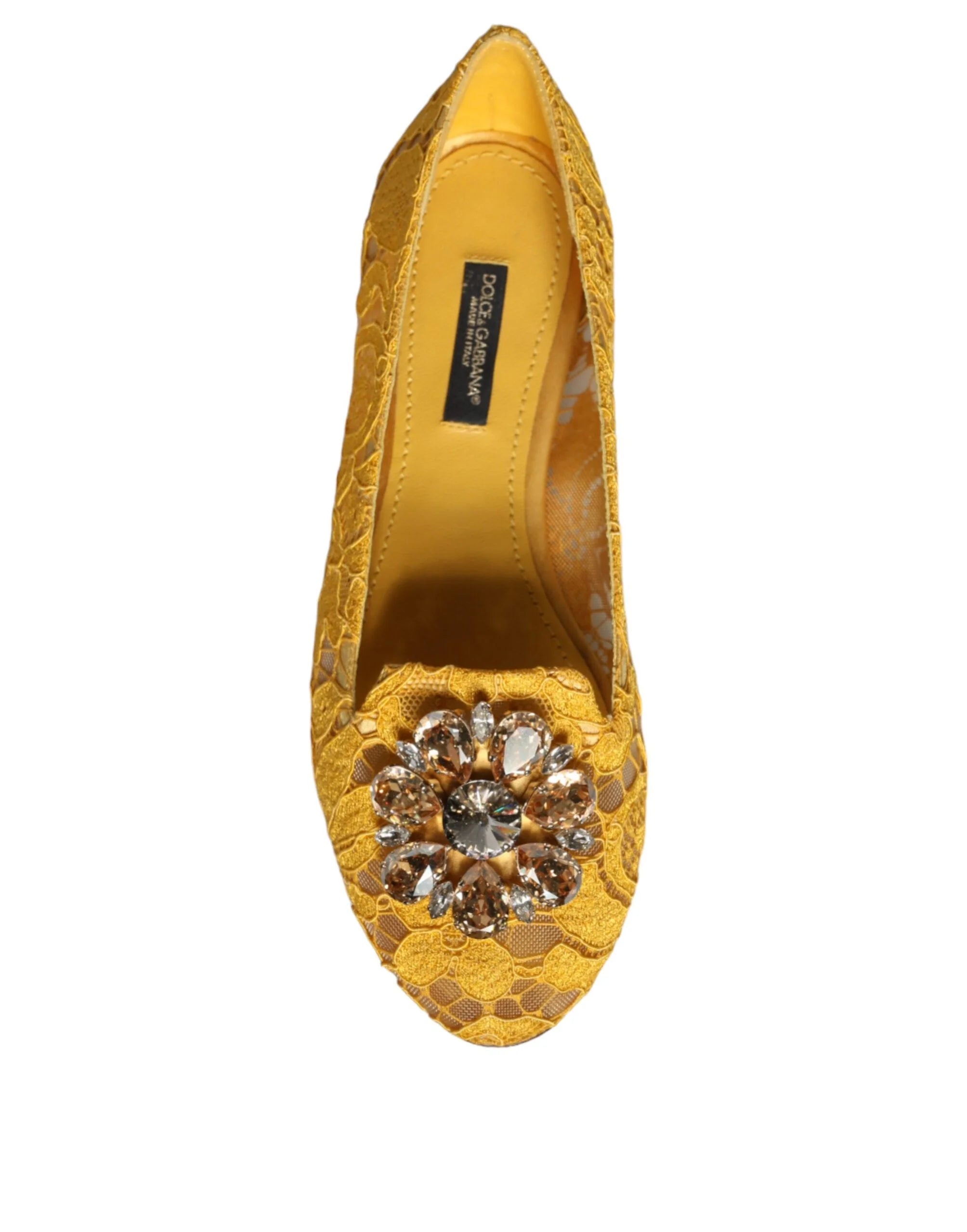 Dolce & Gabbana Mustard Lace Crystal Ballet Flats Loafer Shoes - EU35/US4.5 - Flats