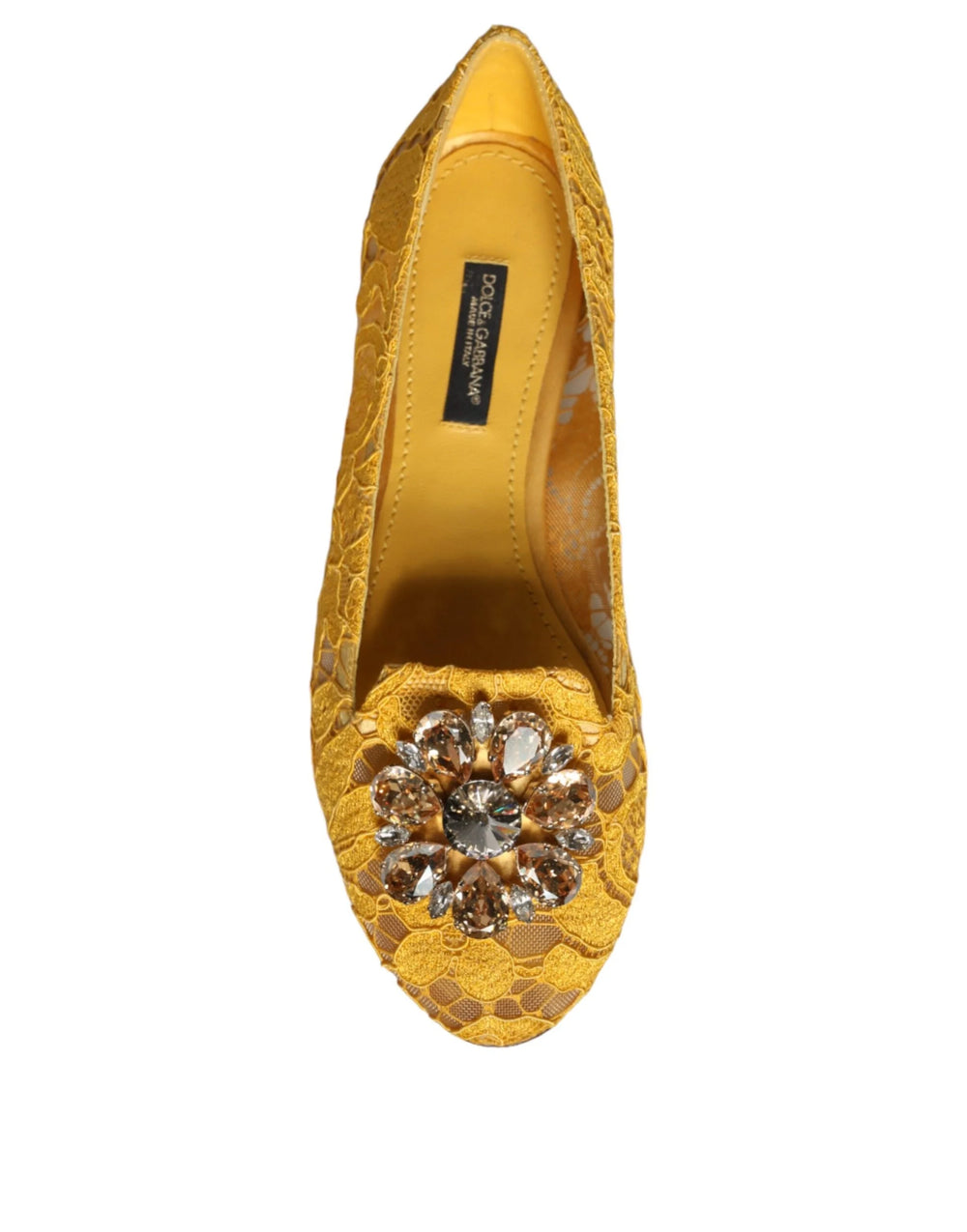 Dolce & Gabbana Mustard Lace Crystal Ballet Flats Loafer Shoes - EU35/US4.5 - Flats