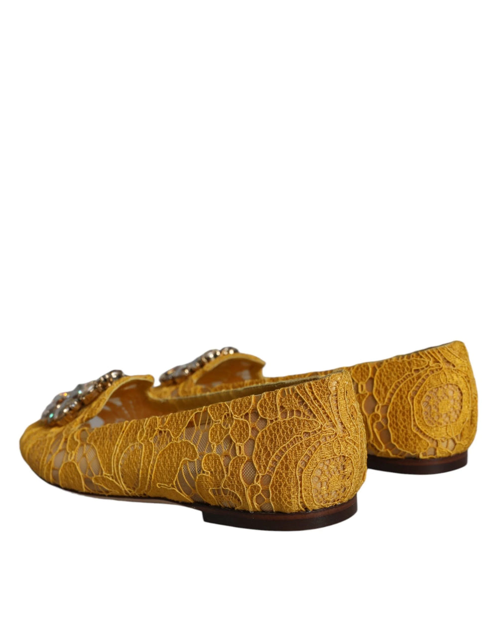 Dolce & Gabbana Mustard Lace Crystal Ballet Flats Loafer Shoes - EU35/US4.5 - Flats