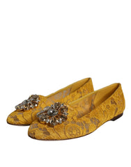 Dolce & Gabbana Mustard Lace Crystal Ballet Flats Loafer Shoes - EU35/US4.5 - Flats
