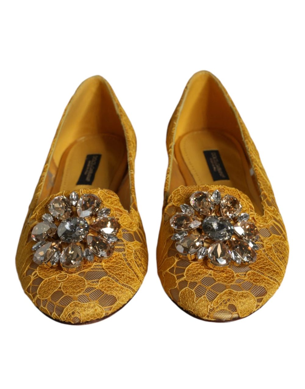 Dolce & Gabbana Mustard Lace Crystal Ballet Flats Loafer Shoes - EU35/US4.5 - Flats