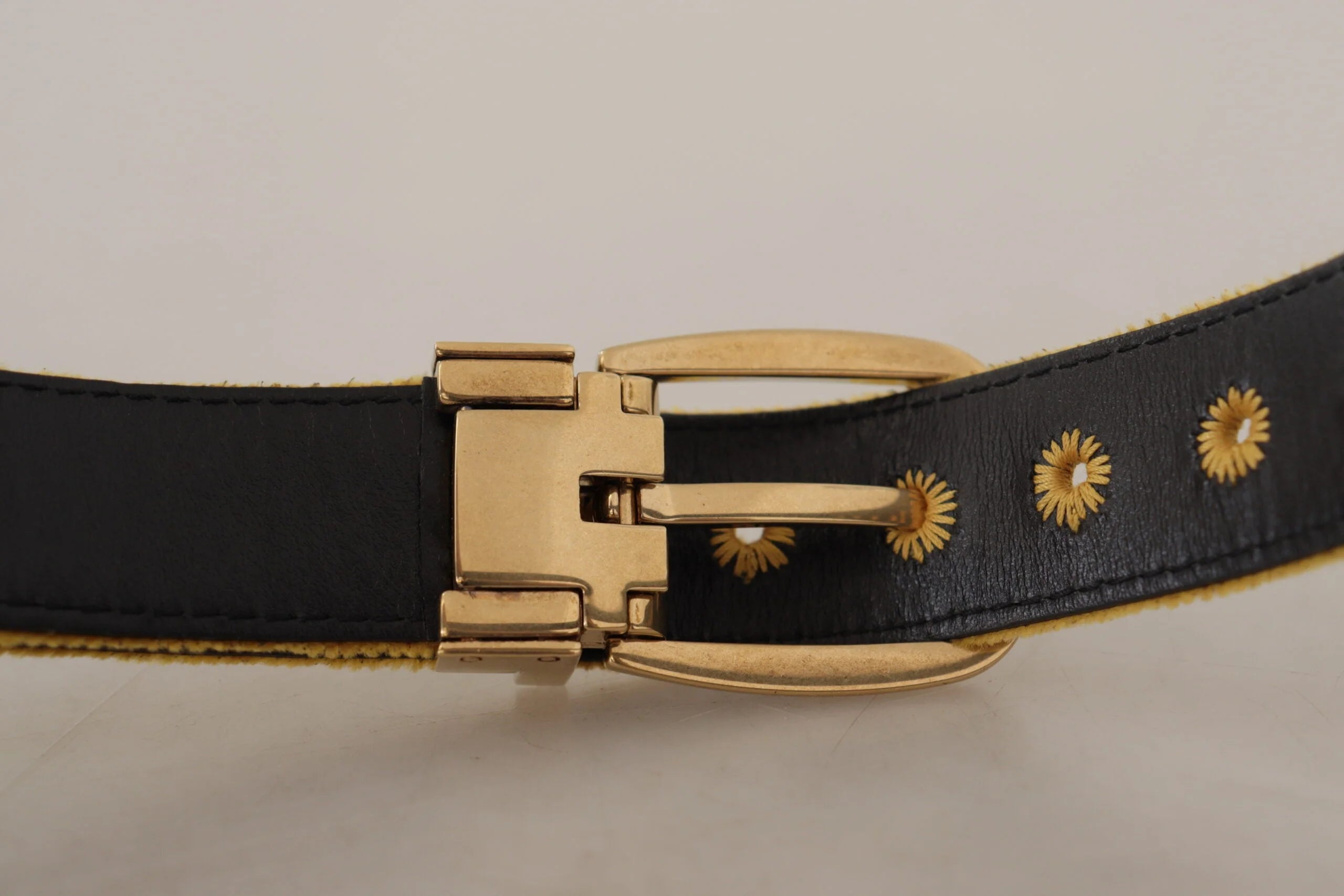 Dolce & Gabbana Mustard Velvet Gold Logo Engraved Metal Buckle Belt - 65 cm / 26 Inches - Belts