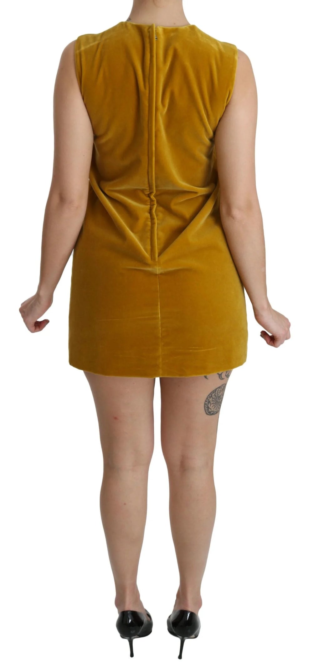 Dolce & Gabbana Mustard Velvet Stretch Shift Mini Dress - IT40|S - Dresses