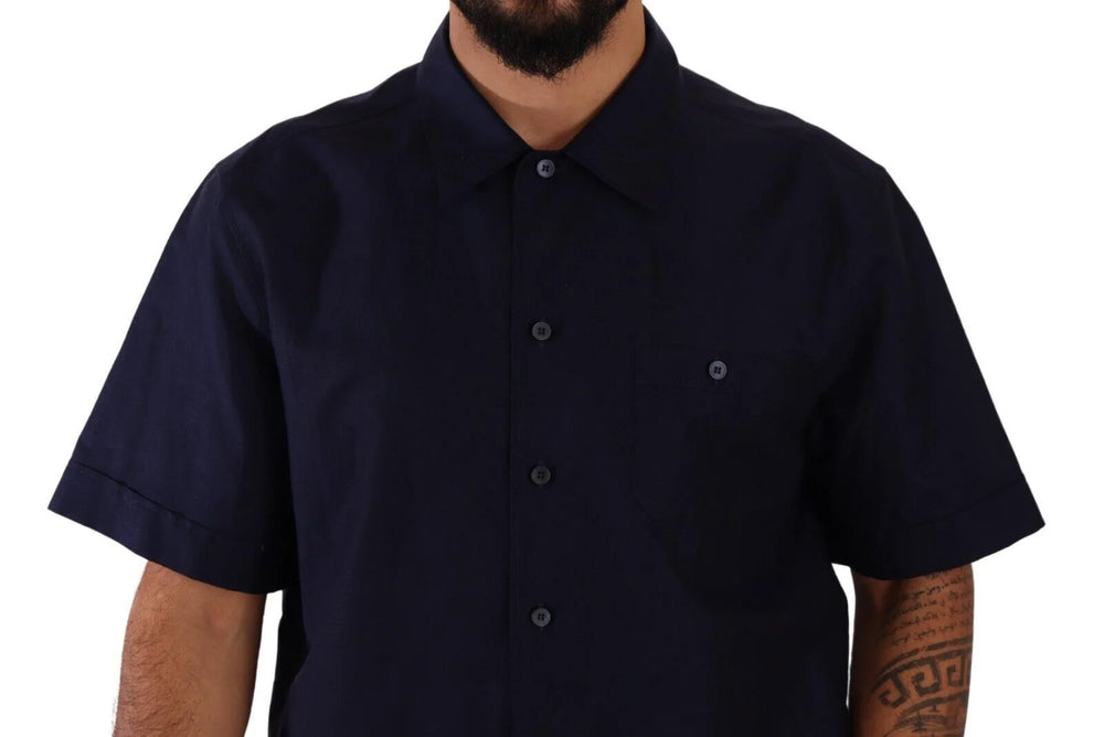 Dolce & Gabbana Navy Blue Button Down Short Sleeves Shirt - IT40 | M - Shirts
