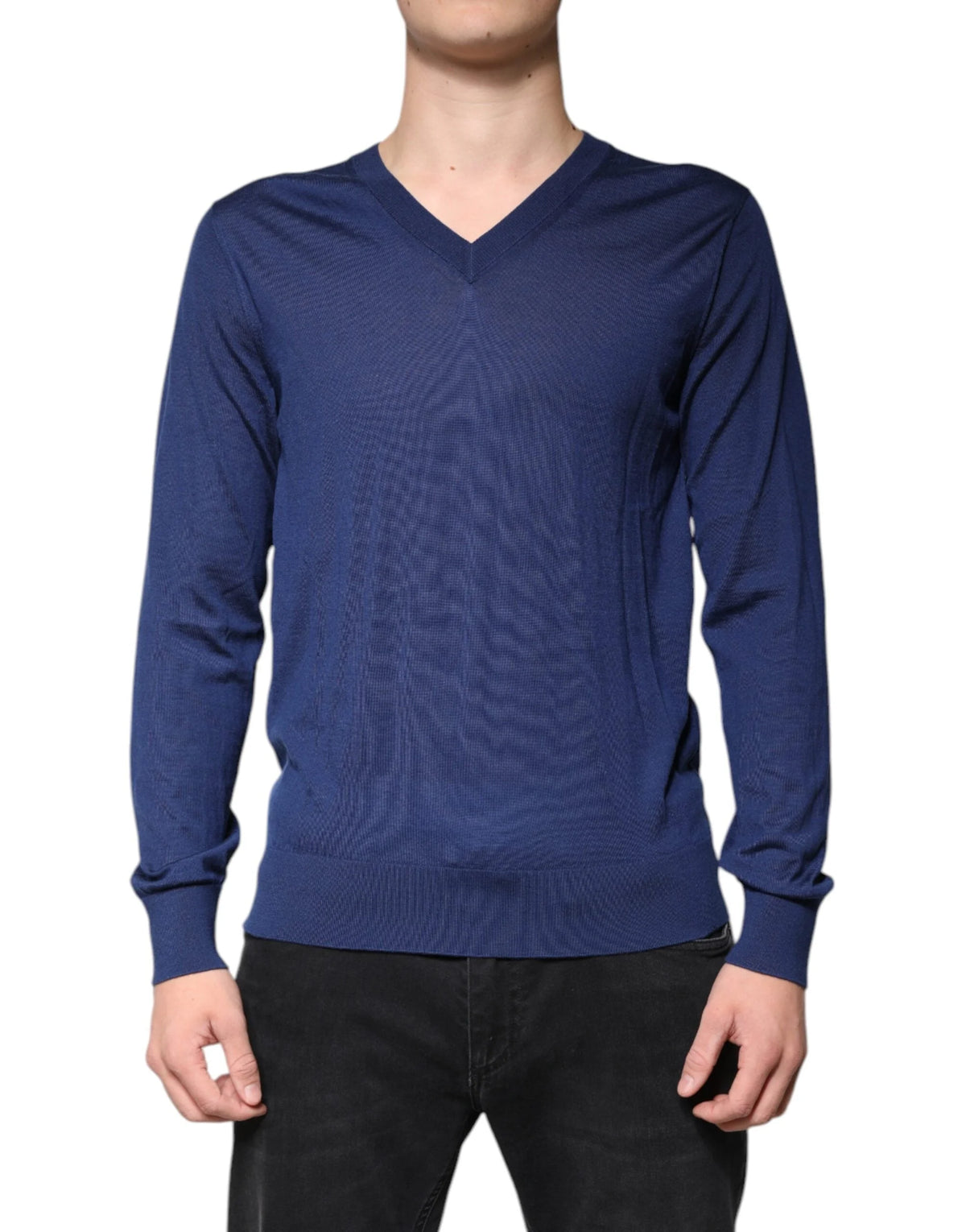 Dolce & Gabbana Navy Blue Cashmere V-neck Pullover Sweater - IT48 | M - Sweaters