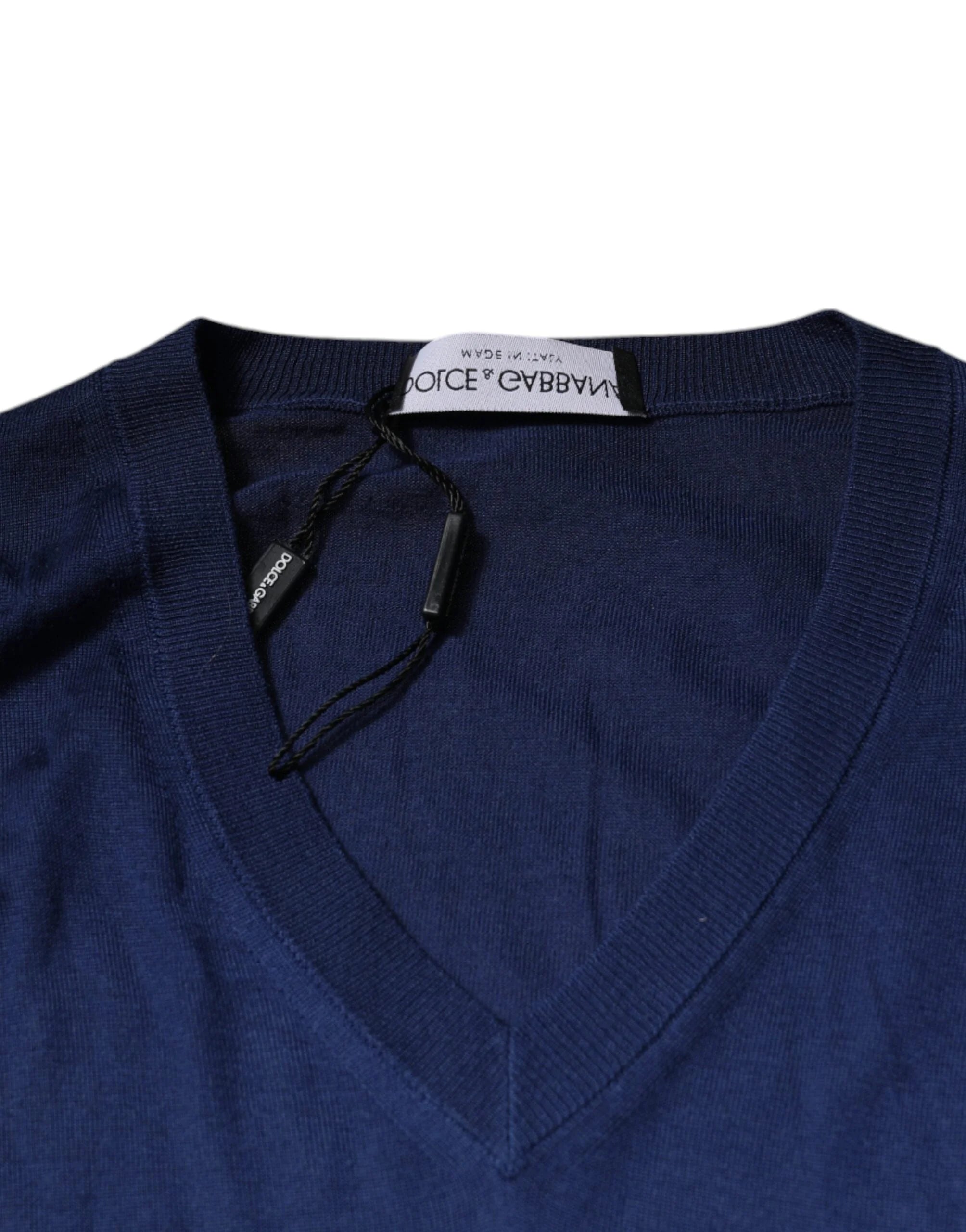 Dolce & Gabbana Navy Blue Cashmere V-neck Pullover Sweater - IT48 | M - Sweaters