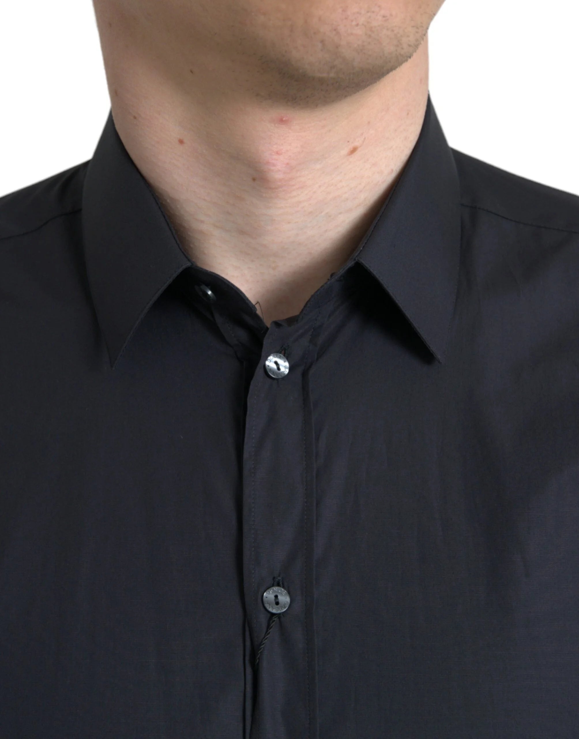 Dolce & Gabbana Navy Blue Cotton Collared Formal Dress Shirt - Shirts