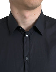 Dolce & Gabbana Navy Blue Cotton Collared Formal Dress Shirt - Shirts