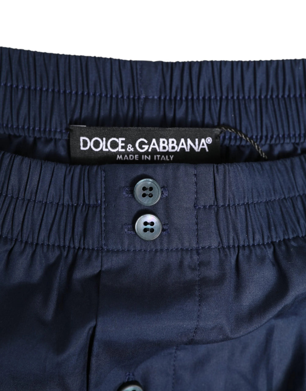 Dolce & Gabbana Navy Blue Cotton Elastic Waistband Button Swimwear - IT48 | M - Swim Boxers