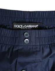 Dolce & Gabbana Navy Blue Cotton Elastic Waistband Button Swimwear - IT48 | M - Swim Boxers