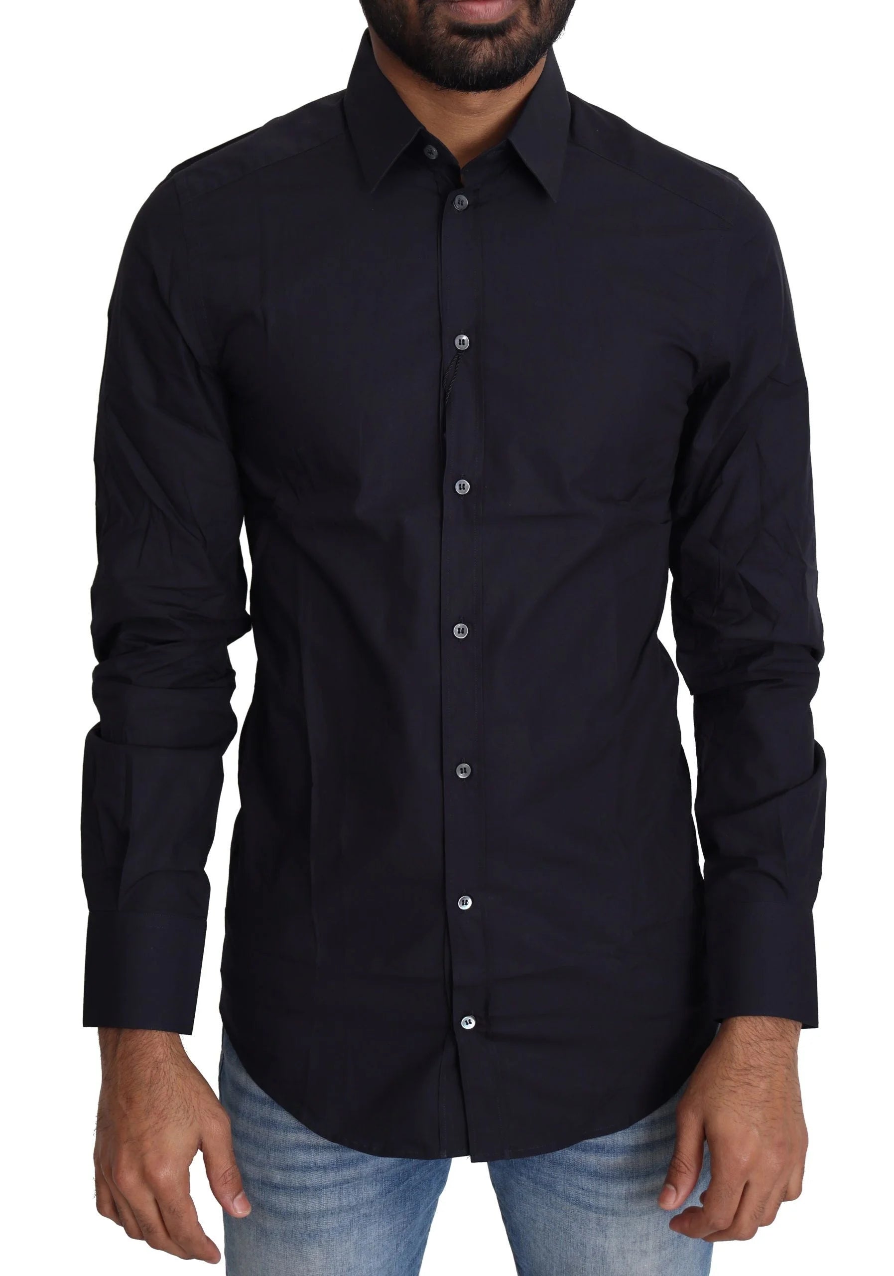 Dolce & Gabbana Navy Blue Cotton Formal Dress Shirt - IT37 | XS - Shirts