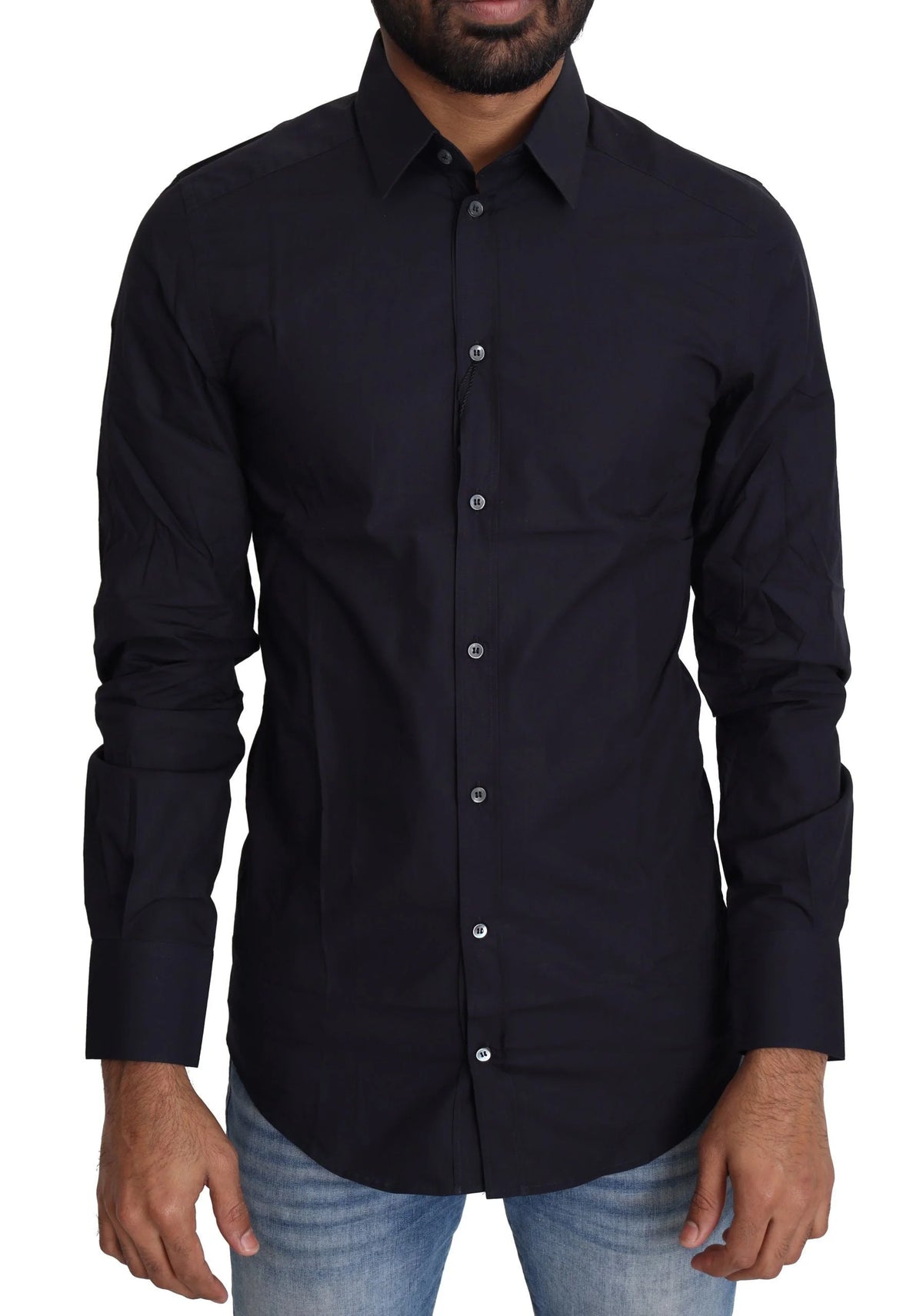 Dolce & Gabbana Navy Blue Cotton Formal Dress Shirt - IT37 | XS - Shirts