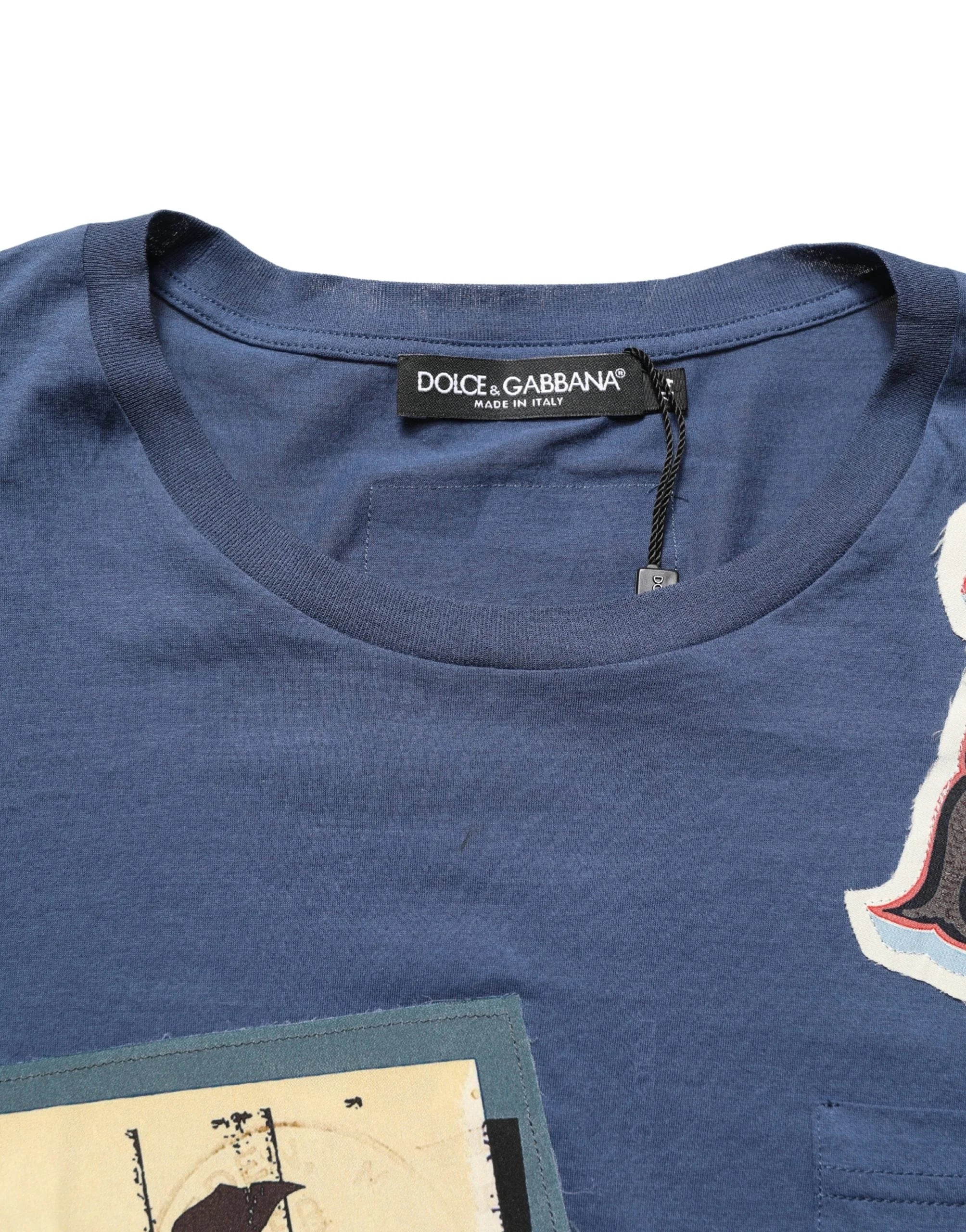 Dolce & Gabbana Navy Blue Cotton Graphic Crew Neck T-shirt - IT46 | S