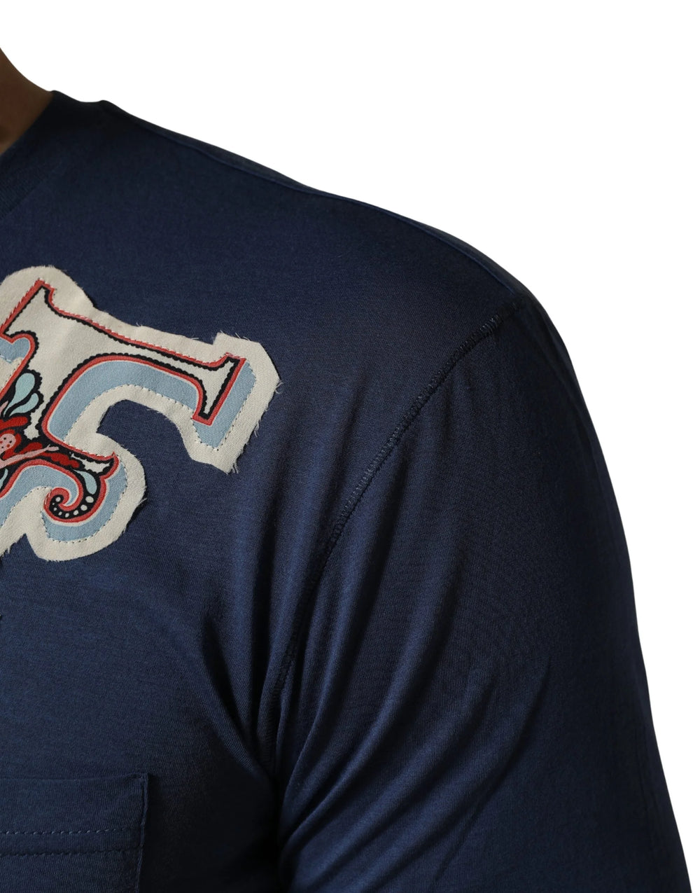 Dolce & Gabbana Navy Blue Cotton Graphic Crew Neck T-shirt - IT46 | S
