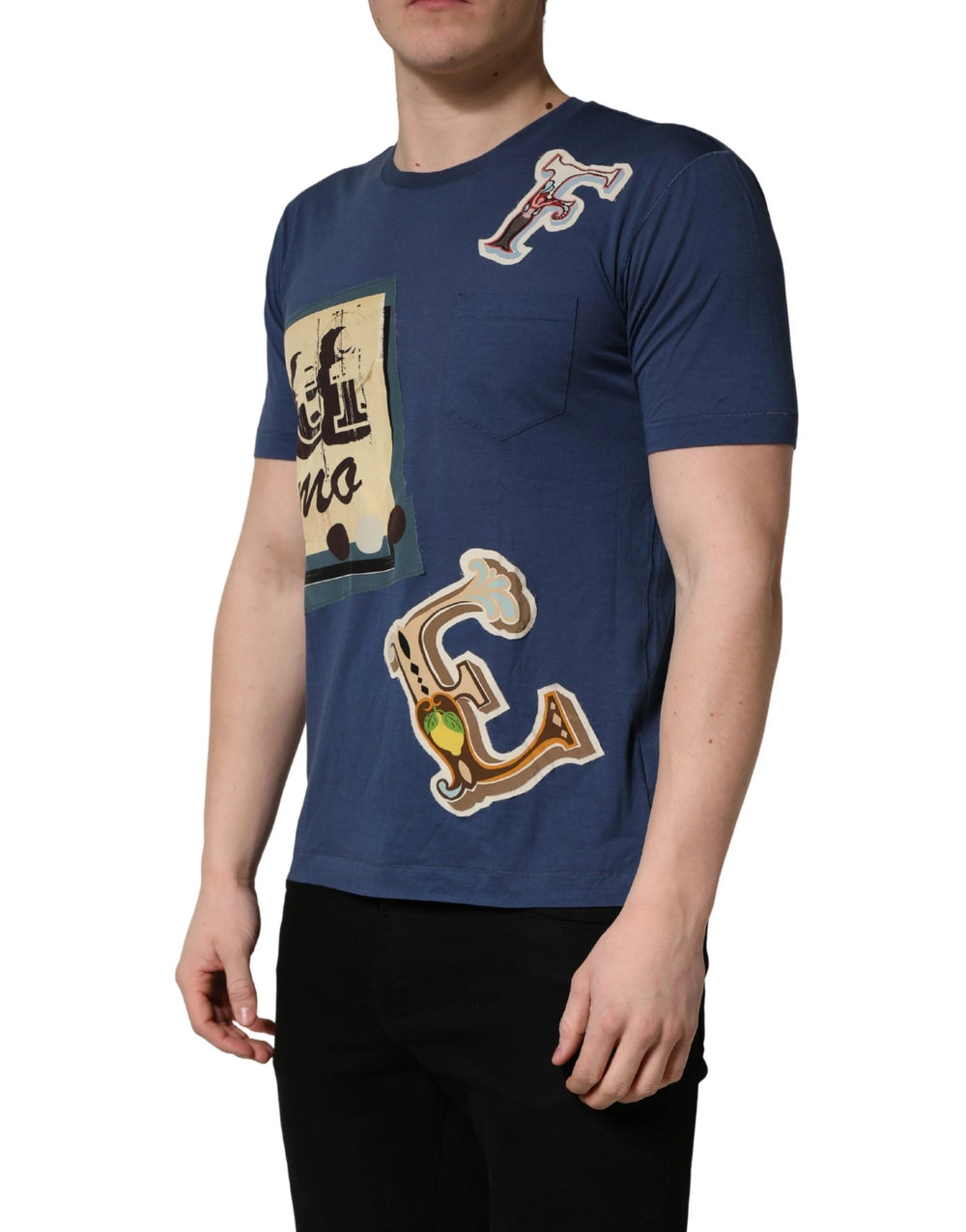 Dolce & Gabbana Navy Blue Cotton Graphic Crew Neck T-shirt - IT46 | S