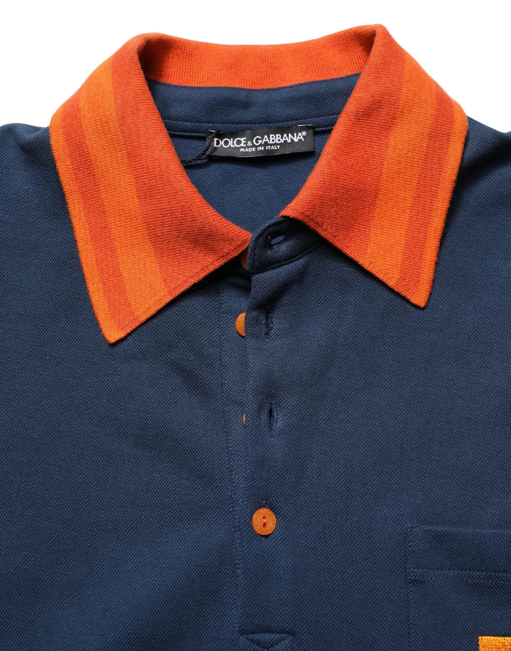 Dolce & Gabbana Navy Blue Cotton Logo Short Sleeves Men Polo T-shirt - IT48 | M